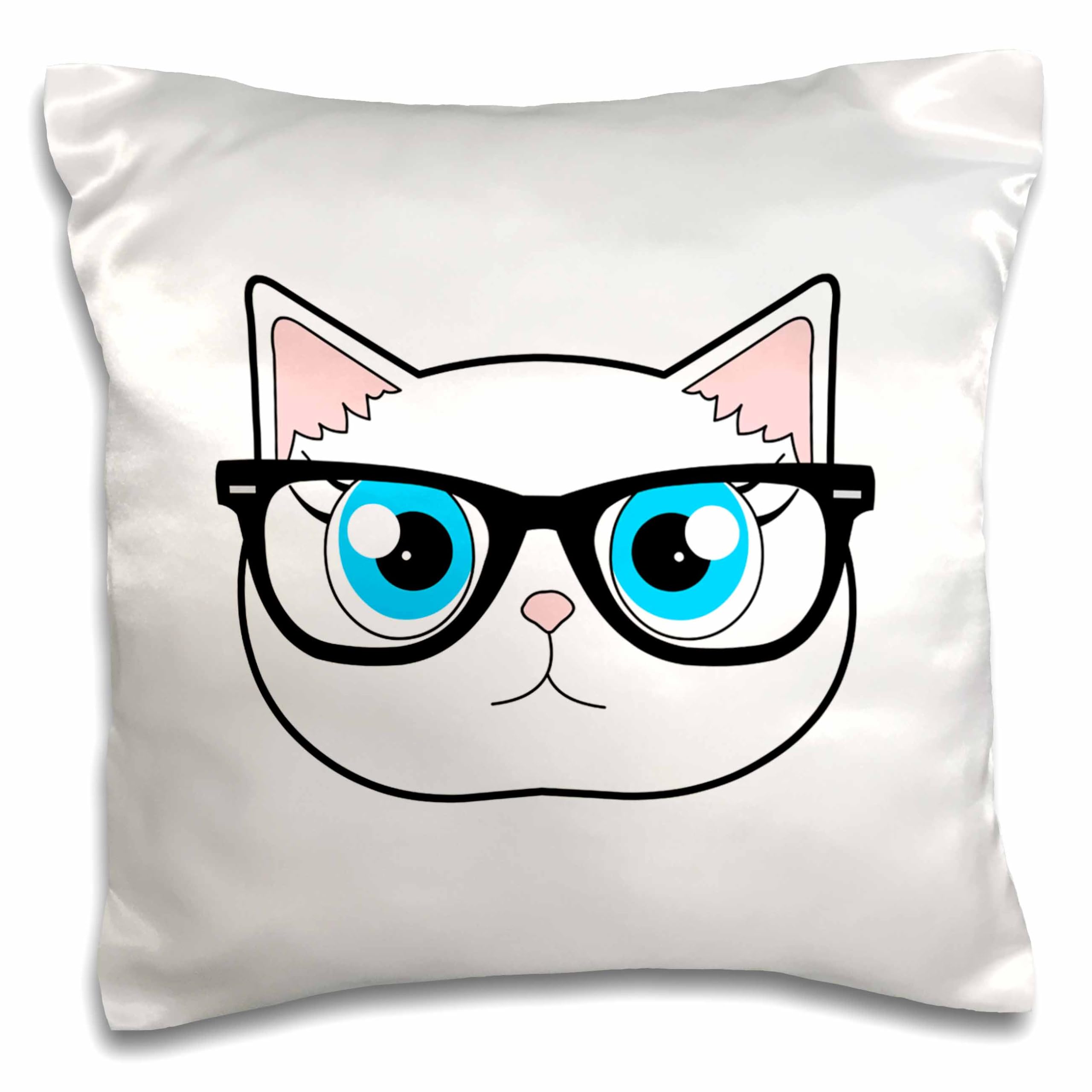 3D Rose Cute Hipster Cat with Glasses Pillow Case - 16x16 Inch Decorative Throw Pillow Cover for Living Room, Bedroom & Dorm Decor