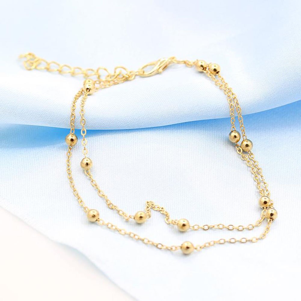 Stylish Double Chain Beaded Anklet for Women & Girls - Summer Fashion Foot Jewelry, Durable Ankle Bracelet for Beach, Party & Everyday Wear