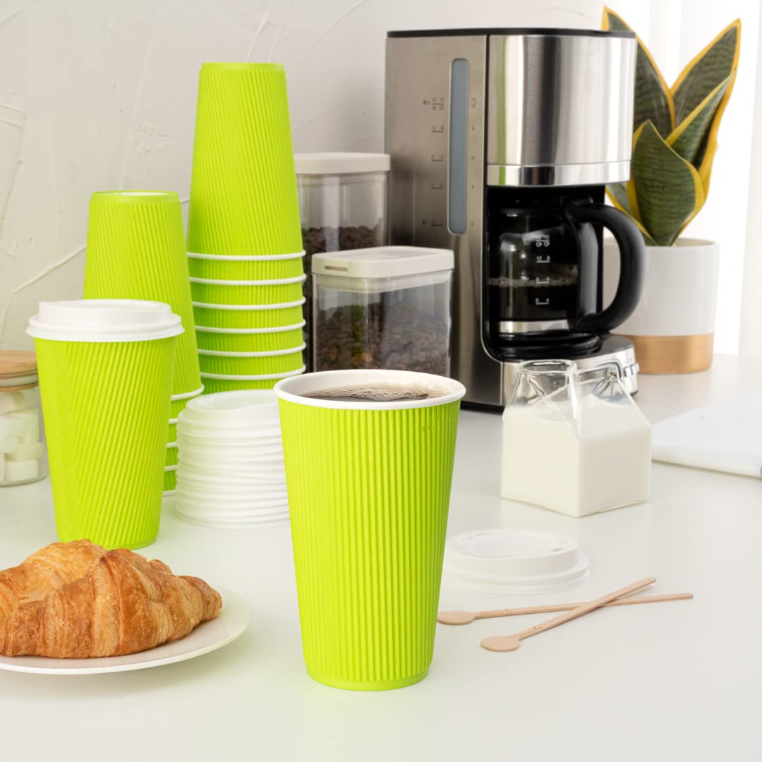 16oz Disposable Coffee Cups (500 Pack) - Eco-Friendly Ripple Wall Hot Cups for Coffee, Tea & More | Rolled Rim, Insulated Paper Cups | Lids Sold Separately | Perfect for Cafes, Offices & Home Use