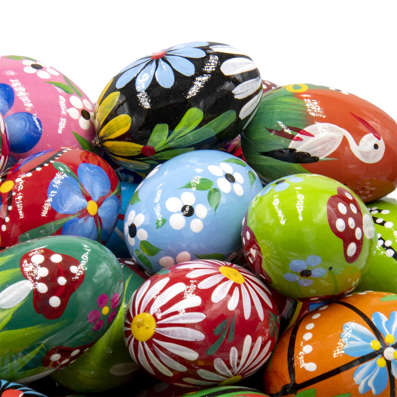 12 Hand-Painted Polish Easter Egg Decorations - Wooden Pysanky Pisanki Eggs for Easter Basket, Home Decor, and Holiday Gifting