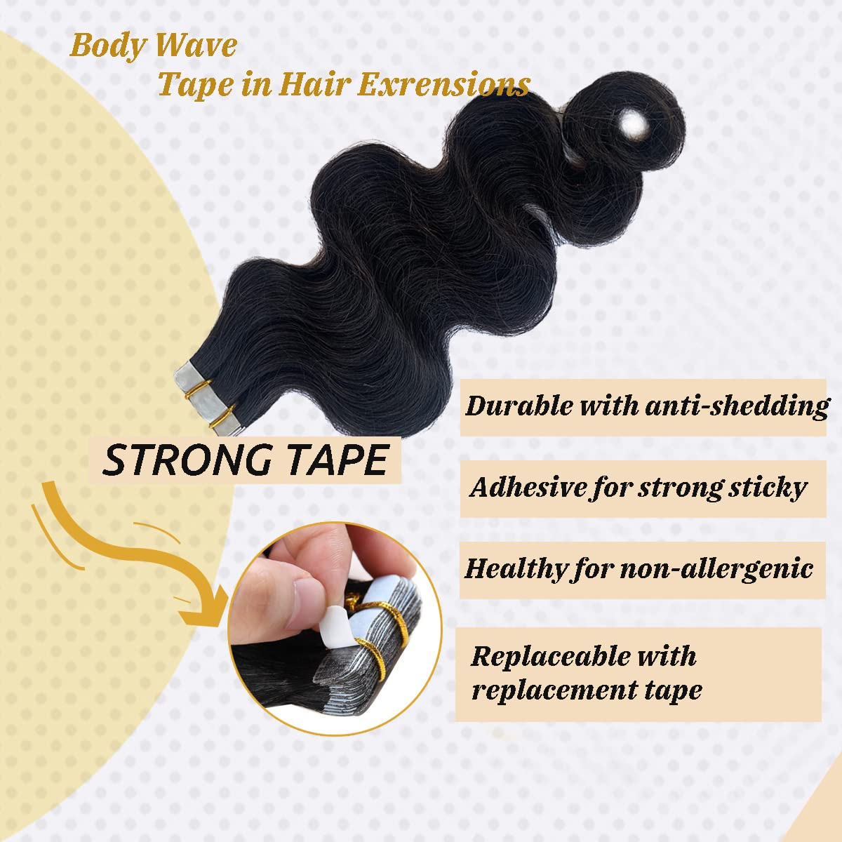 Smavida 16-Inch Body Wave Tape-In Hair Extensions for Black Women – 20pcs 50g Human Hair Wefts with Thick Ends & Skin Wefts | Natural Black Hair for Everyday Styling & Special Occasions