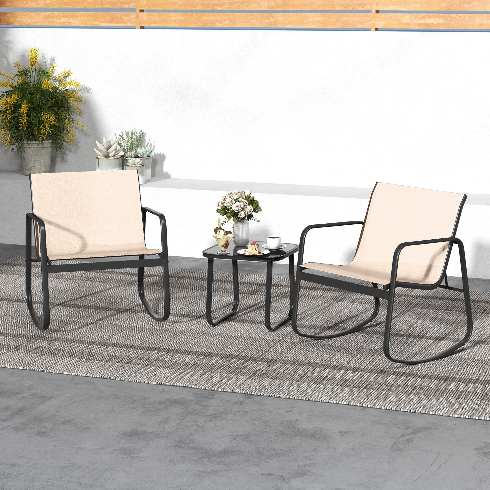 DWVO 3-Piece Outdoor Patio Furniture Set - Modern Textilene Bistro Set with 2 Chairs & Coffee Table for Backyard, Garden, Balcony, Poolside (Brown) | Perfect for Relaxing, Entertaining & Outdoor Dining