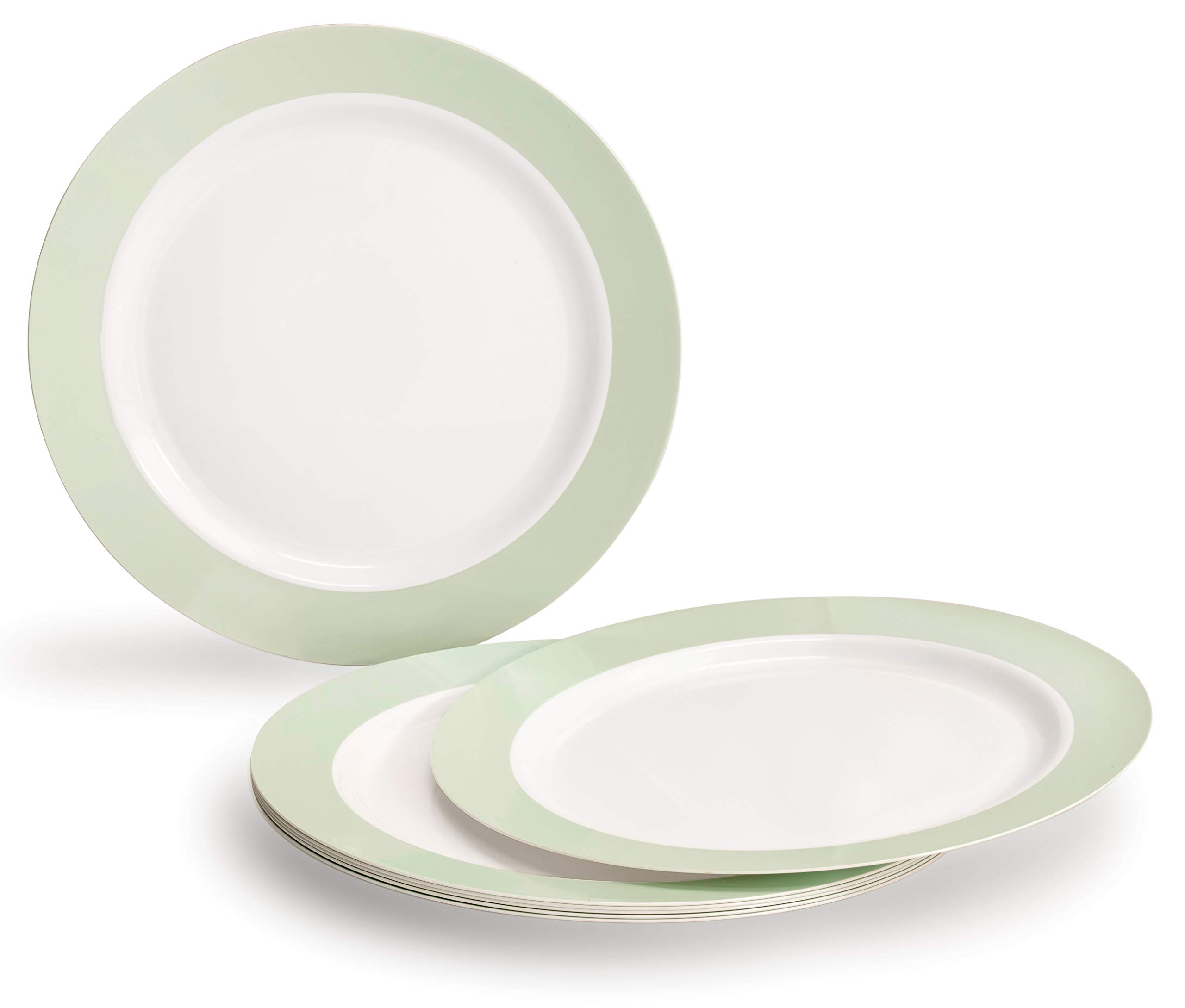 120 Pack Disposable Plastic Plates for Wedding & Party - 10.5 Inch Dinner Plates in Elegant White & Pearled Green - Perfect for Birthday Celebrations, Baby Showers & Catering Events