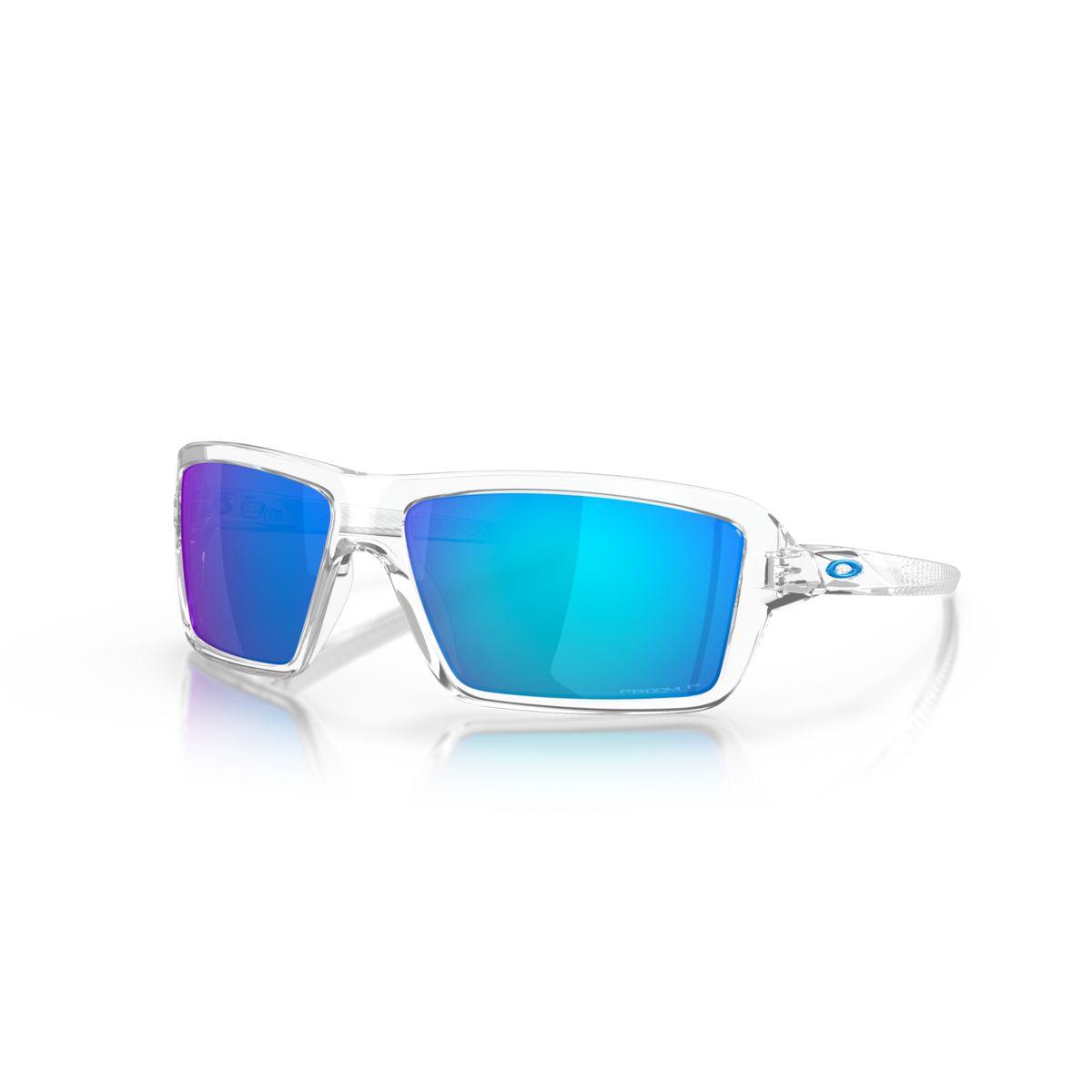 Oakley Cables Polished Clear/Prizm Sapphire Polarized Sunglasses 0OO9129 912905 - Stylish UV Protection for Outdoor Sports & Driving