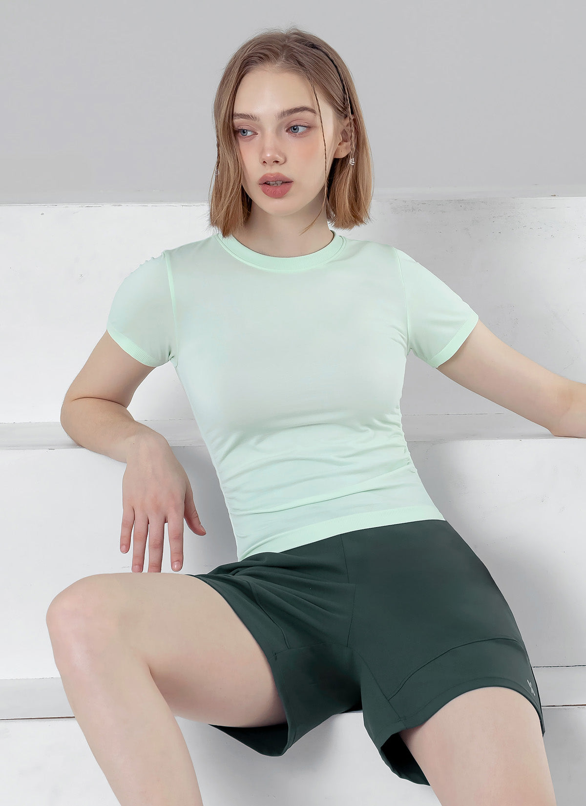 Zero Slick Seamless Side Shirring Short Sleeve T-Shirt for Women - Perfect for Yoga, Gym & Casual Wear
