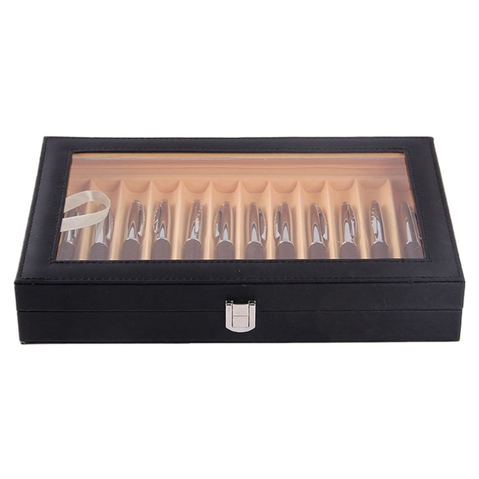 Premium Leather Pen Case - 12 Slot PU Leather Pen Display & Storage Box for Fountain Pens, Ballpoint Pens & Pencils (Black) - Perfect for Office, School & Gift Giving