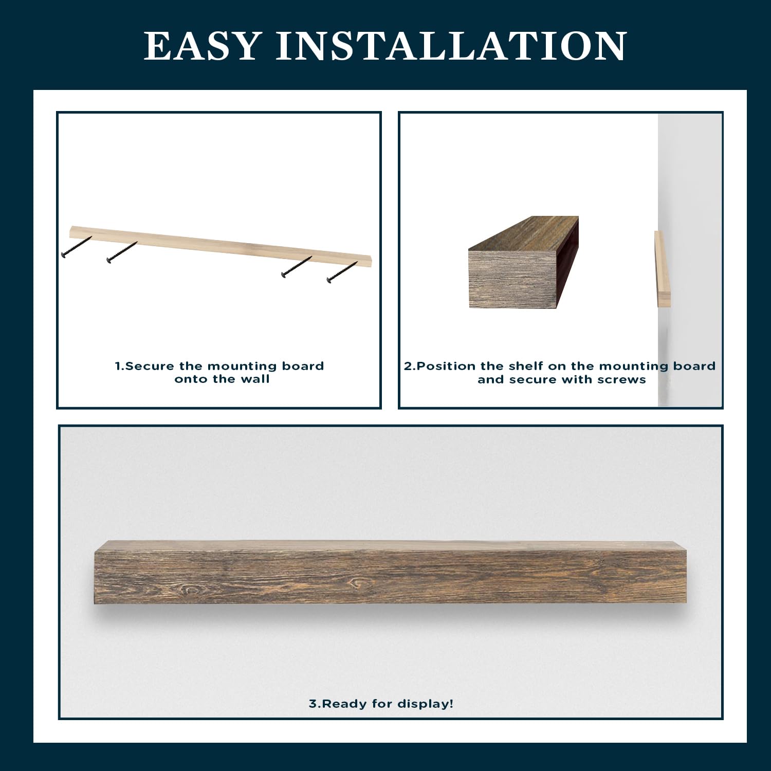 Vail Fireplace Mantel Shelf - 72 Inch Wide x 4 Inch Tall - Driftwood Finish Rustic Wall Mounted Shelf | Handcrafted in USA | Perfect for Living Room, Bedroom & Home Decor