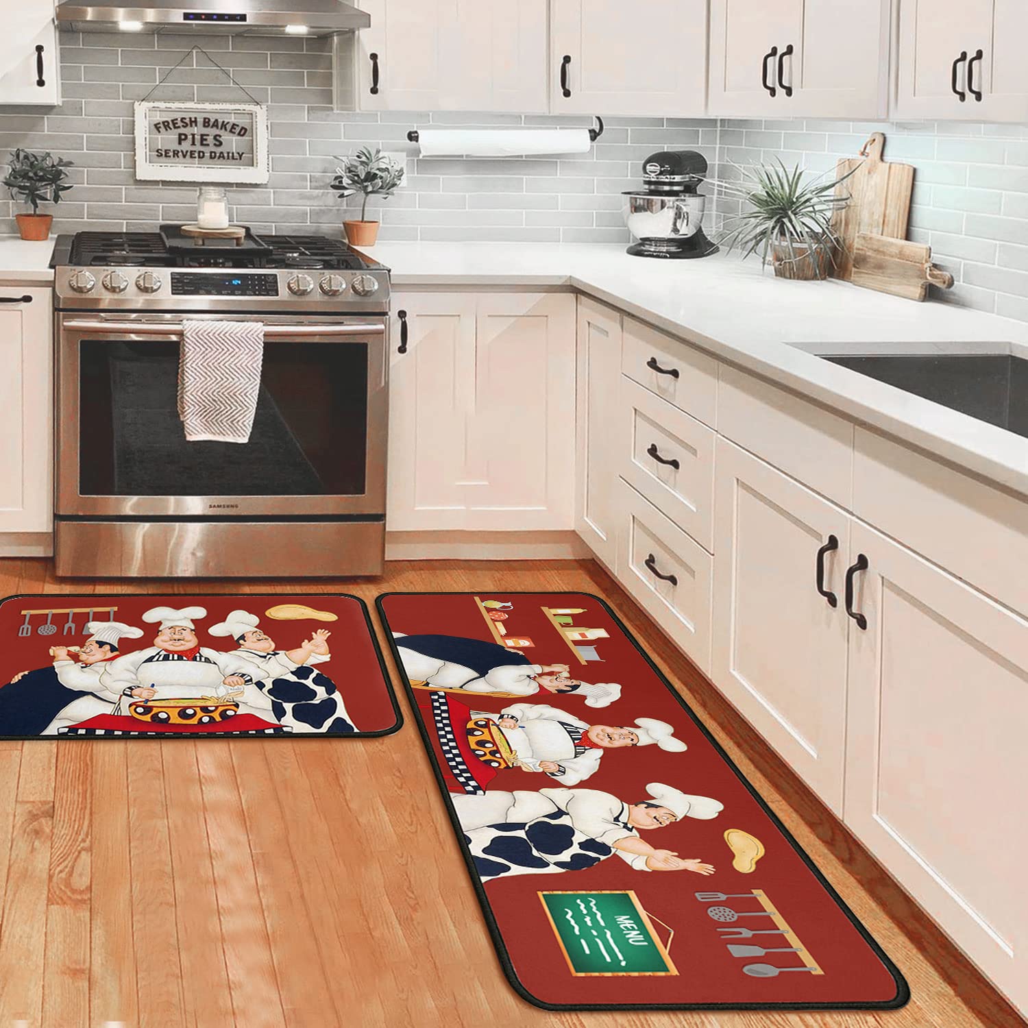 Non-Slip Washable Microfiber Kitchen Rugs Set of 2 - Absorbent Chef Mats for Floors (17