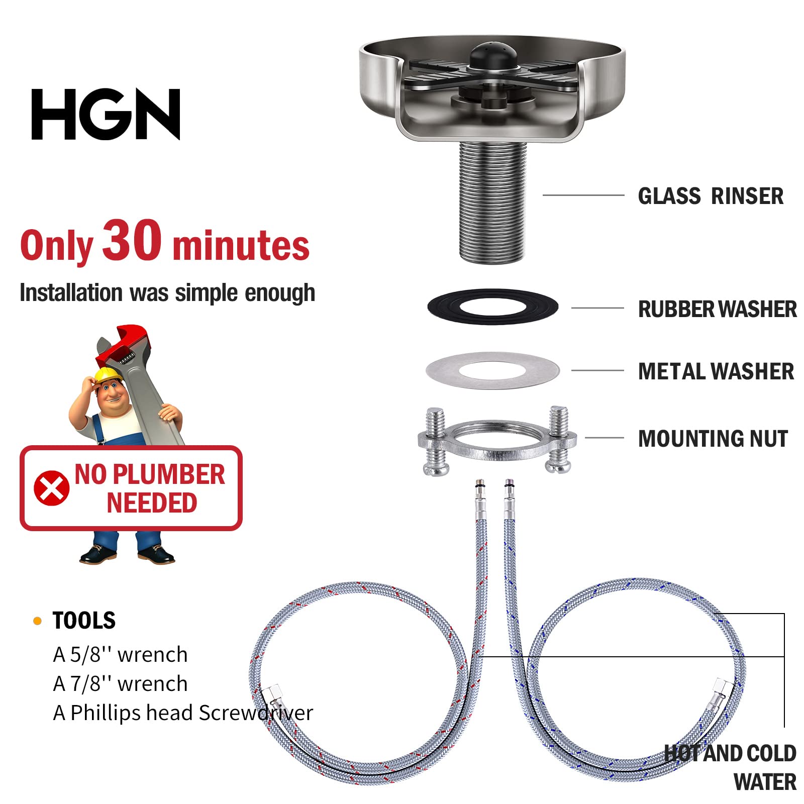 Adjustable Hot & Cold Glass Rinser - Brushed Nickel Metal Bottle Washer for Kitchen Sinks | Temperature Control Cleaning Tool | Perfect for Washing Wine Glasses, Baby Bottles & Kitchen Utensils