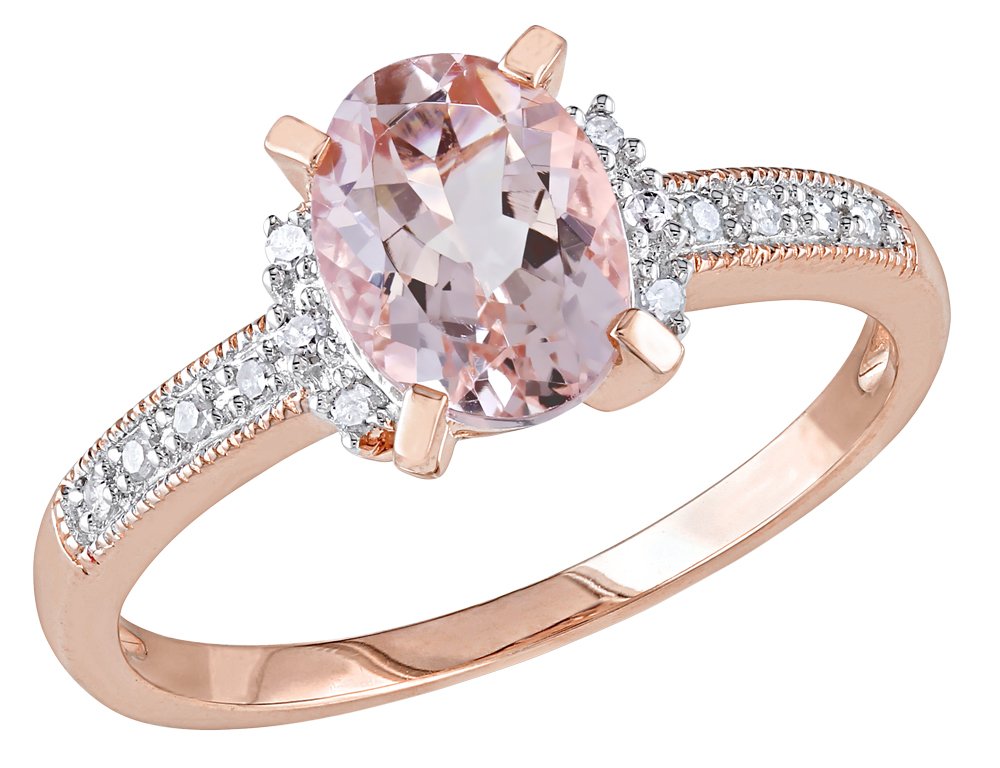 1.14 Carat (ctw) Morganite & Diamond Ring in Rose Gold Plated Sterling Silver - Elegant Engagement, Anniversary & Wedding Gift for Her