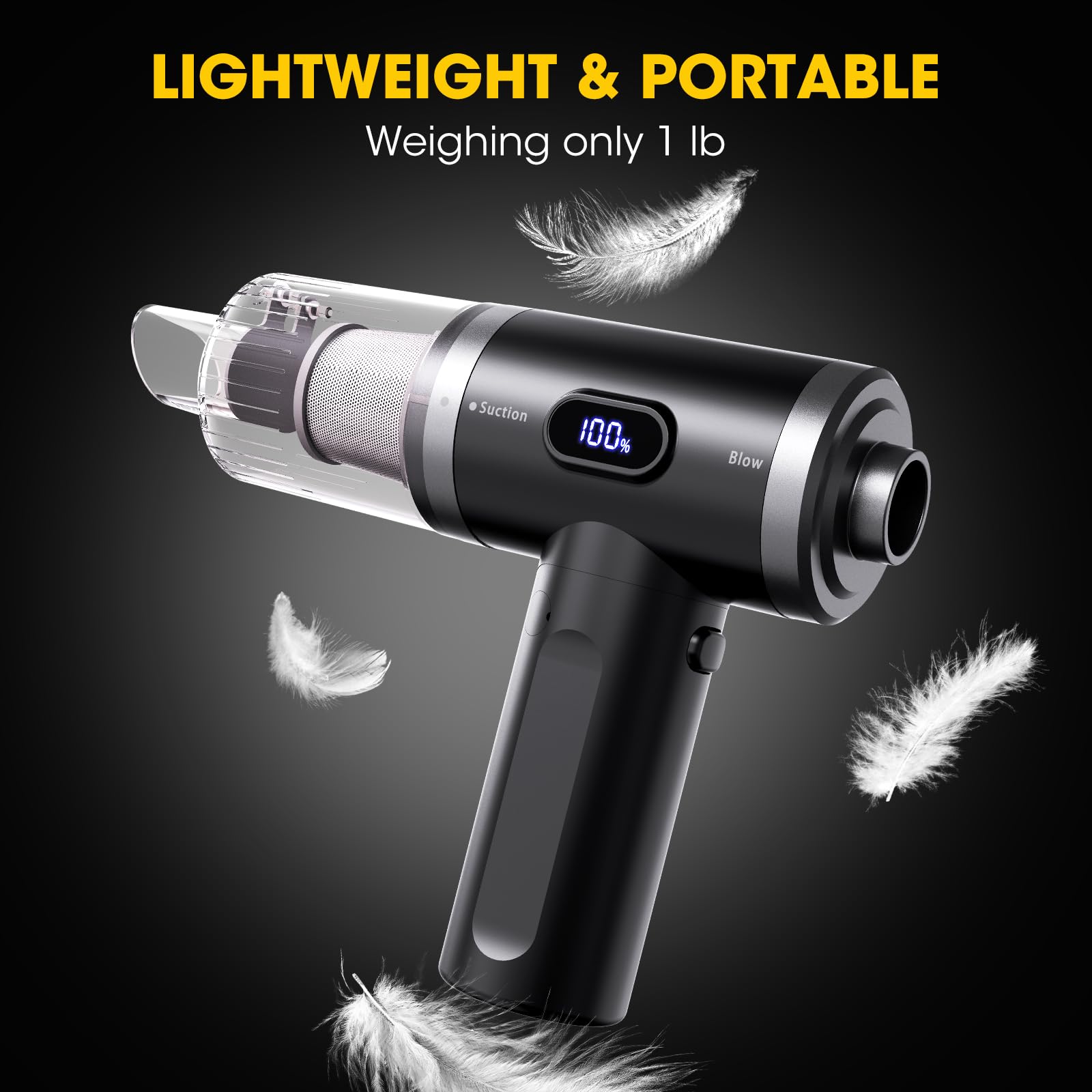7-in-1 Cordless Handheld Vacuum Cleaner with 14000PA Suction Power - Portable Car Vacuum with Brushless Motor, LCD Display & LED Light - Foldable 90° Design for Home, Car, Kitchen, Office Desk & Keyboard Cleaning