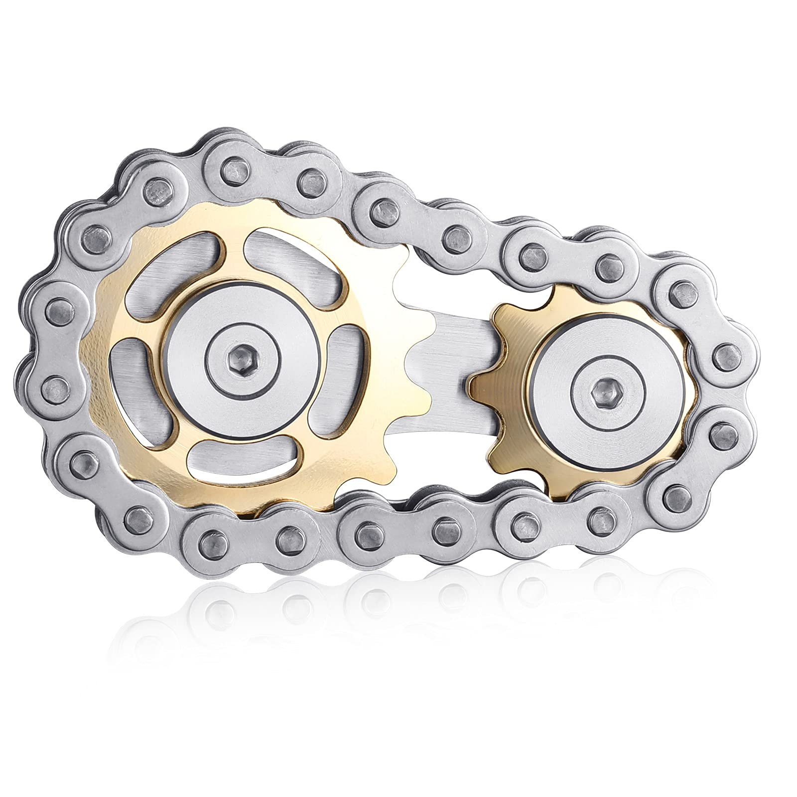 Metal Sprocket Chain Fidget Toy - Gold Plated Sensory Bike Gear Spinner for Adults | Anxiety Relief, ADHD & Autism Focus Tool | Pocket-Sized EDC Novelty Gift for Stress & Boredom | Perfect for Office, Travel, and Classroom Use