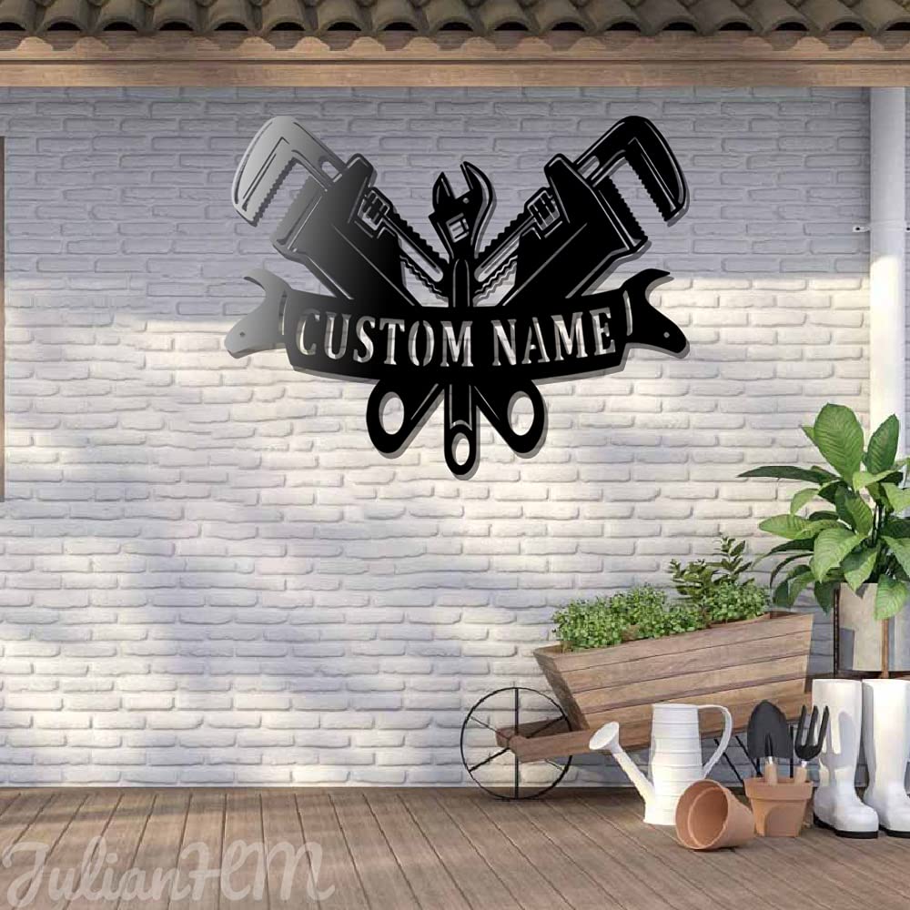 Custom LED Monogram Plumber Metal Sign - Personalized Plumber Gift for Men - 14x14 Inch Wall Art with Lights - Perfect for Workshop, Garage & Man Cave Decor