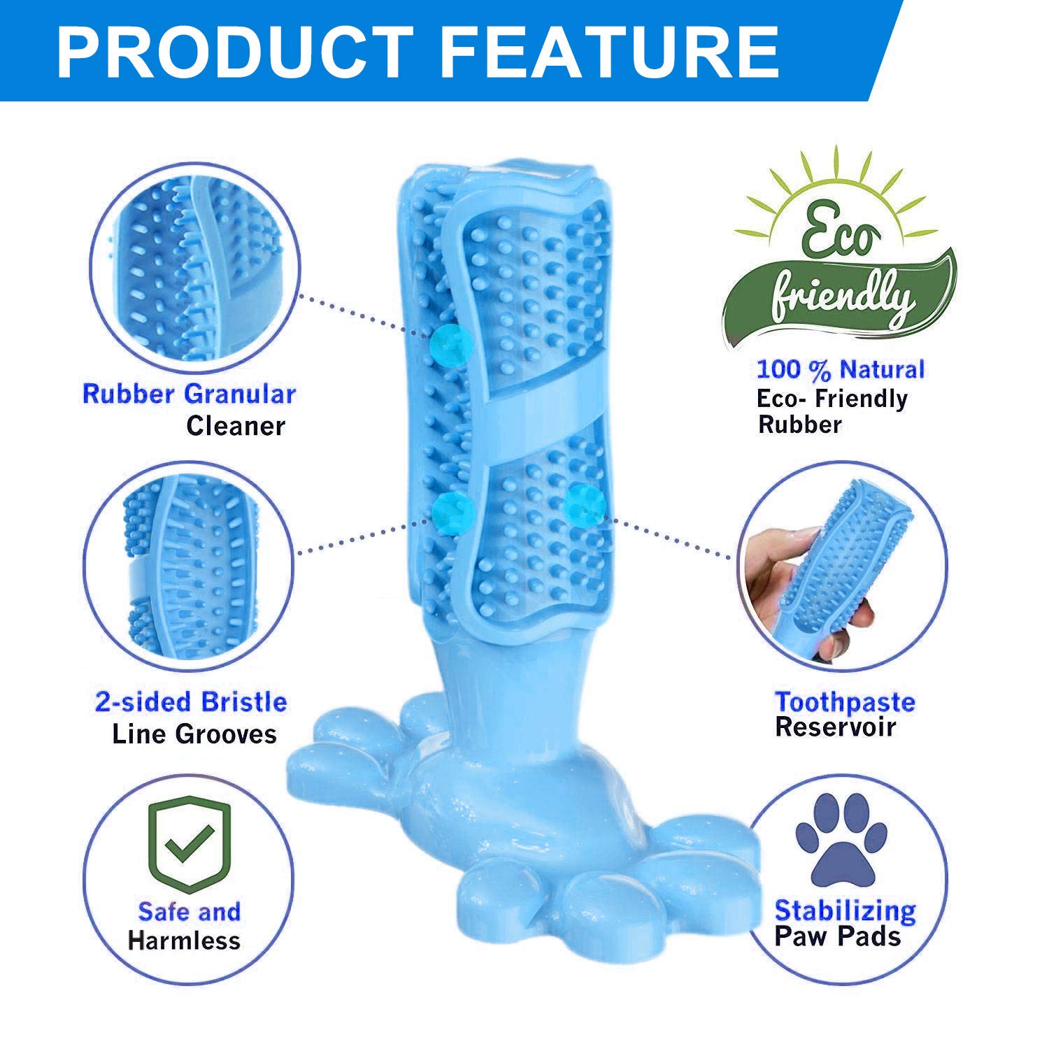 Natural Rubber Dog Toothbrush Chew Toy - Puppy Dental Care for Teeth Cleaning | Play & Oral Care