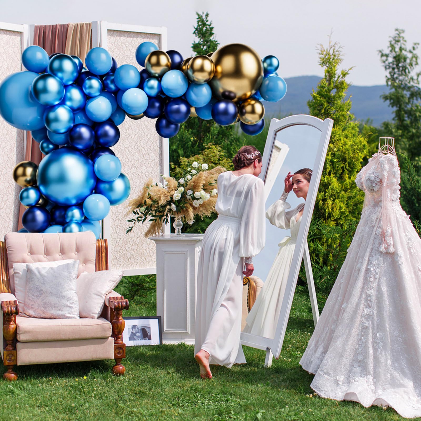 Navy Blue & Metallic Gold Balloon Arch Kit - Includes Light Blue, Gold & Metallic Blue Balloons for Baby Showers, Birthdays, Weddings & Party Decorations | Perfect for Backdrops, Photo Booths & Event Centerpieces