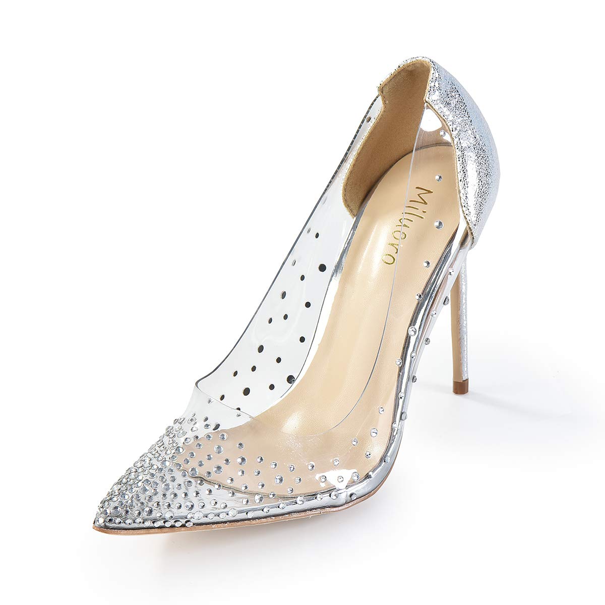 Miluoro Women's Rhinestone High Heel Pumps - Pointed Toe Transparent Stiletto Heels for Party, Wedding & Evening Events | Elegant Dress Shoes for Prom, Cocktail & Special Occasions