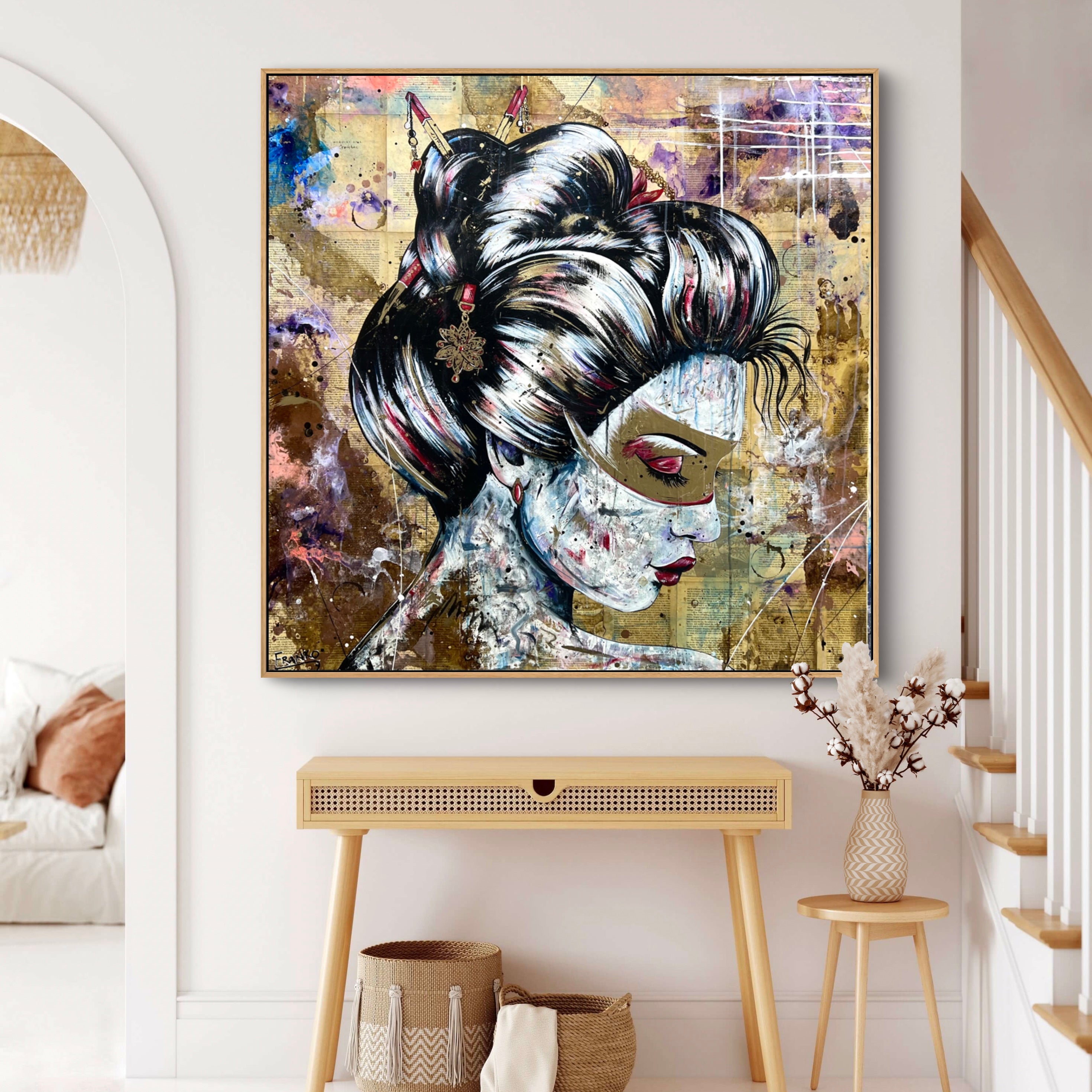 Heiwa 120cm x 120cm Geisha Abstract Realism Canvas Art - Japanese Wall Decor for Living Room, Bedroom & Office - Perfect Gift for Book Lovers & Art Collectors