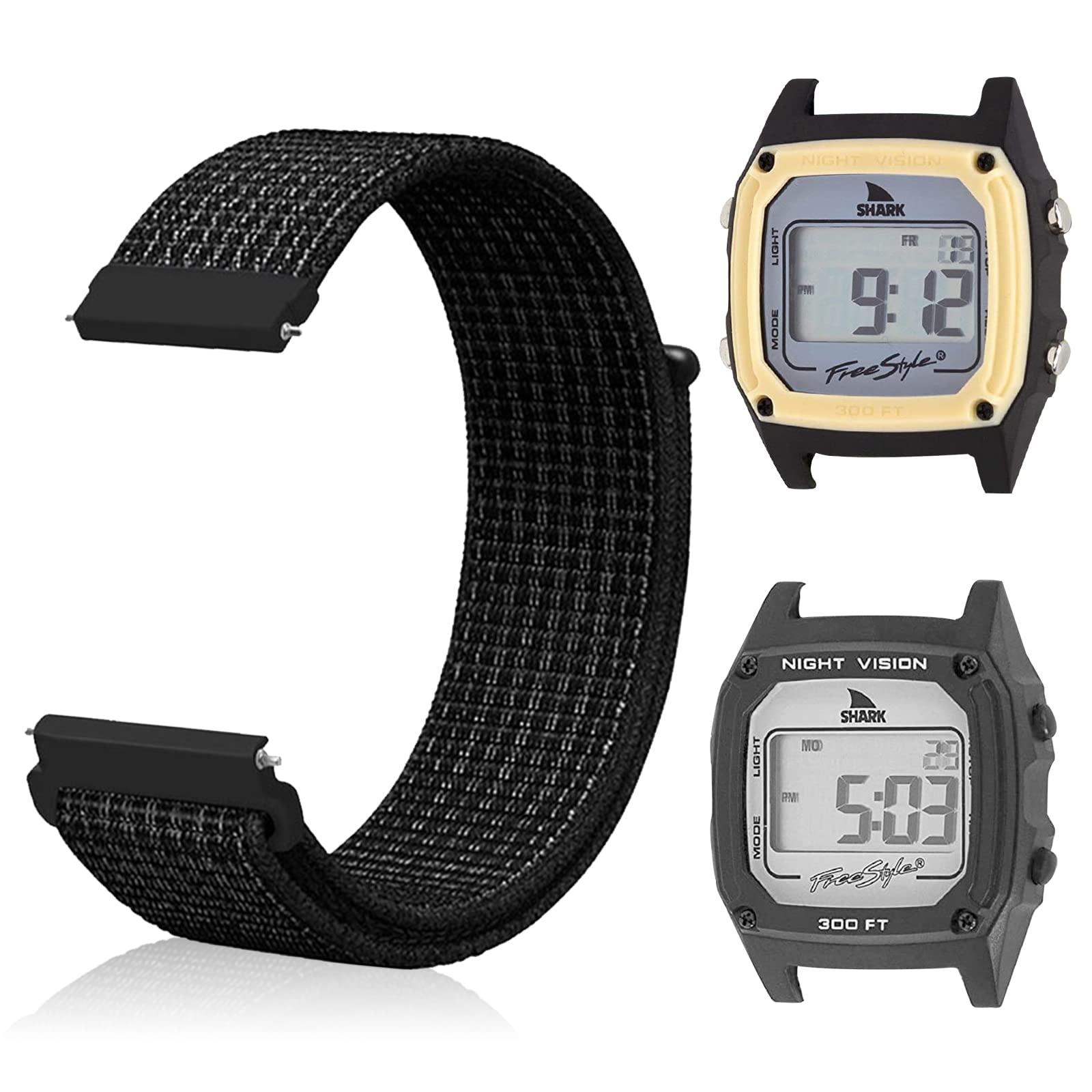 Shark Classic Watch Nylon Band - Quick-Dry Adjustable Strap for Swimming & Sports
