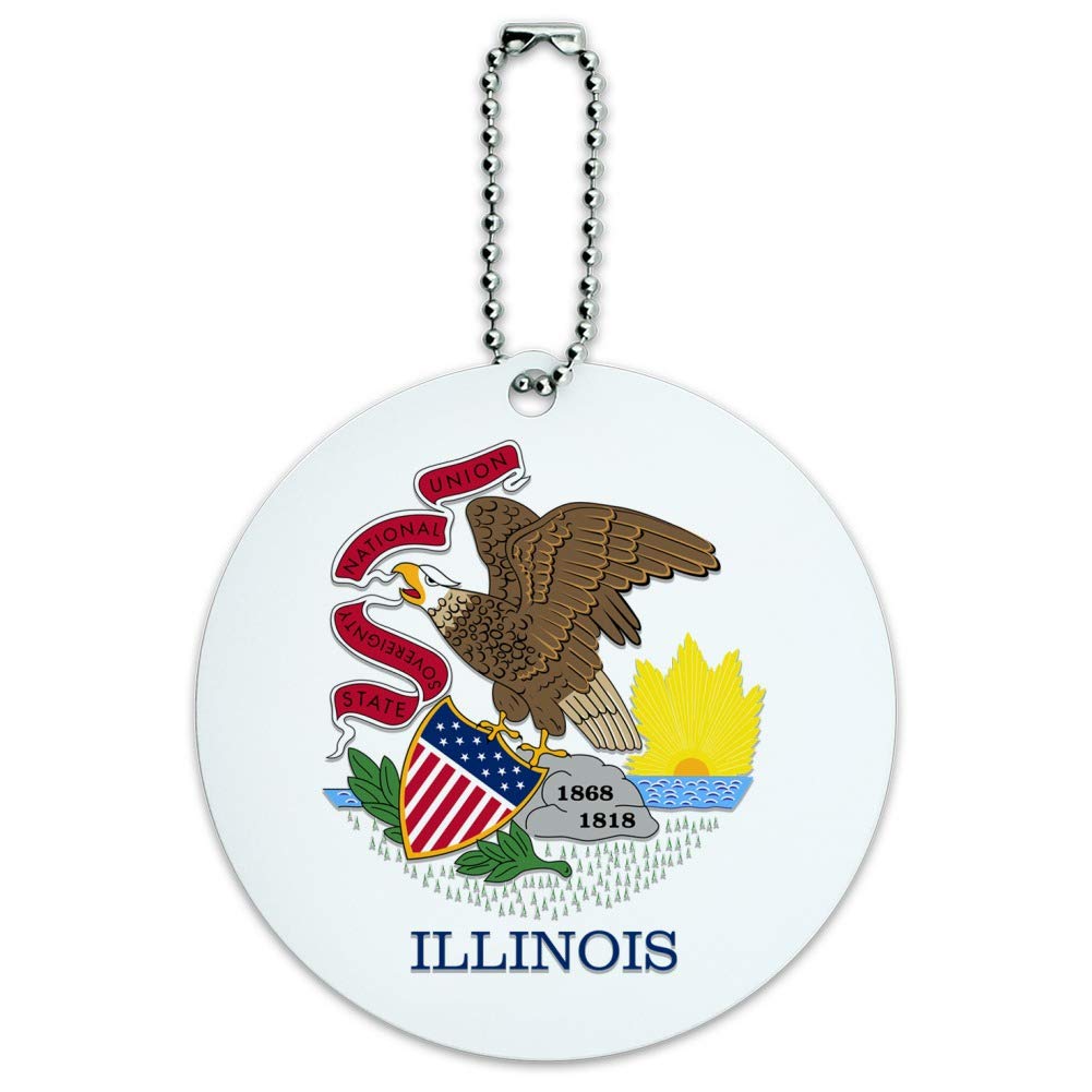 Illinois State Flag Round Luggage ID Tag - Durable Suitcase Travel Accessory for Carry-On Bags, Backpacks & Suitcases - Perfect for Travel Identification & Personalization