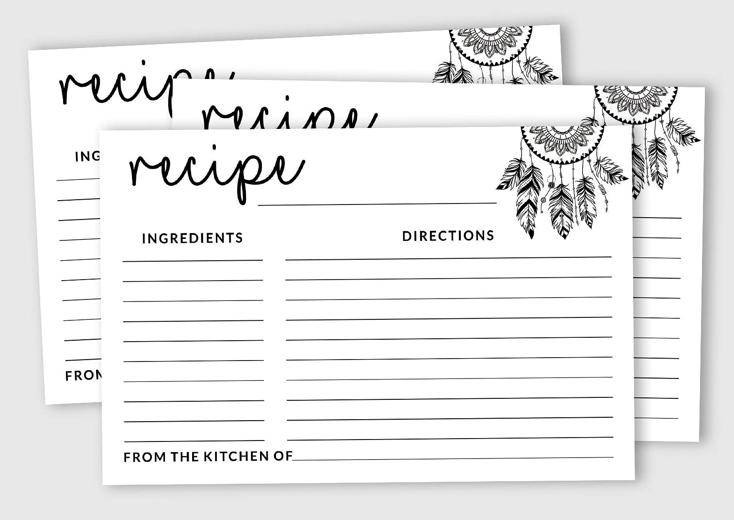 6x4 Inch Dream Catcher Recipe Cards - Single-Sided Wedding, Bridal & Baby Shower Recipe Design Cards - Pack of 50 - Perfect for DIY Kitchen Gifts, Party Favors & Memory Keepsakes