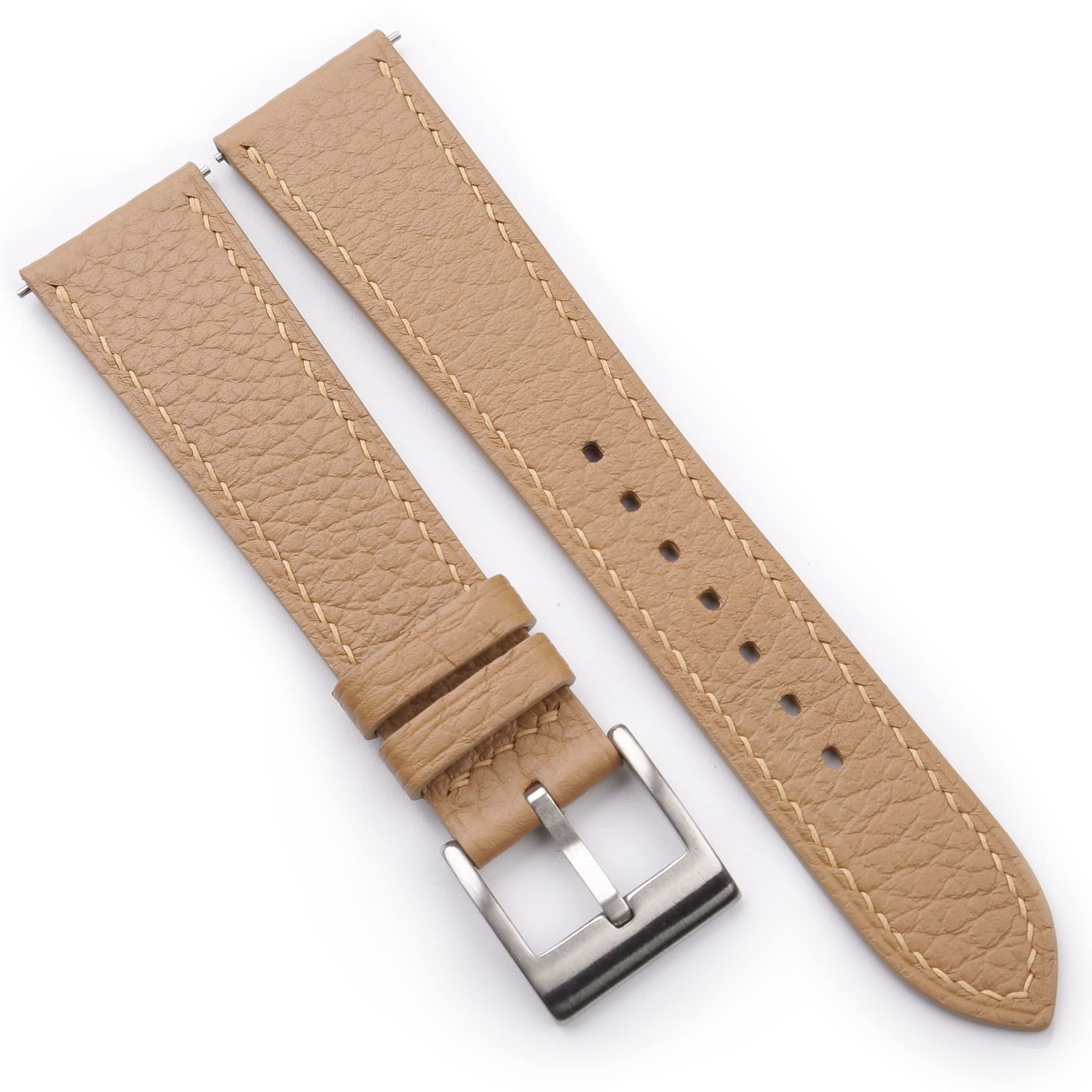 Handmade Calfskin Togo Leather Watch Strap - Quick Release Leather Watch Band 16mm 18mm 19mm 20mm 22mm 23mm for Men & Women (Beige) | Premium Replacement Watch Band for Apple Watch, Rolex & More | Dress & Casual Wear
