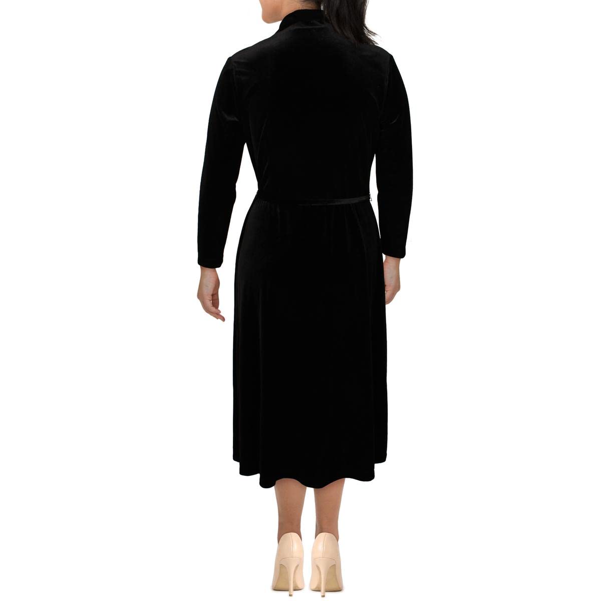 Anne Klein Women's Velvet Long Sleeve Button Down Dress - Elegant Office & Evening Wear for Professional Women | Plus Size Options Available