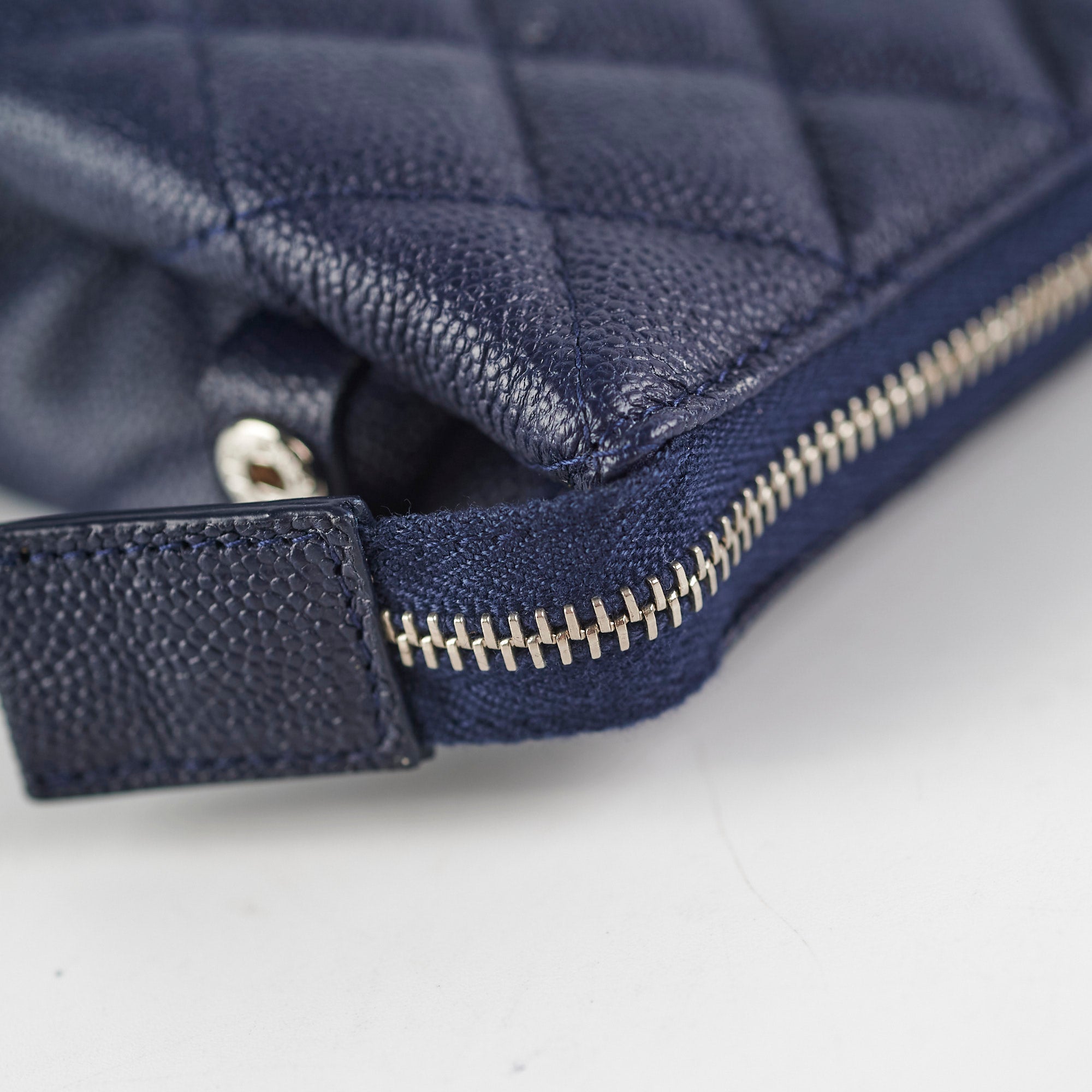 Chanel Quilted Caviar Leather Zip Pouch Wallet Navy Blue - Perfect for Everyday Use, Travel & Gift Giving