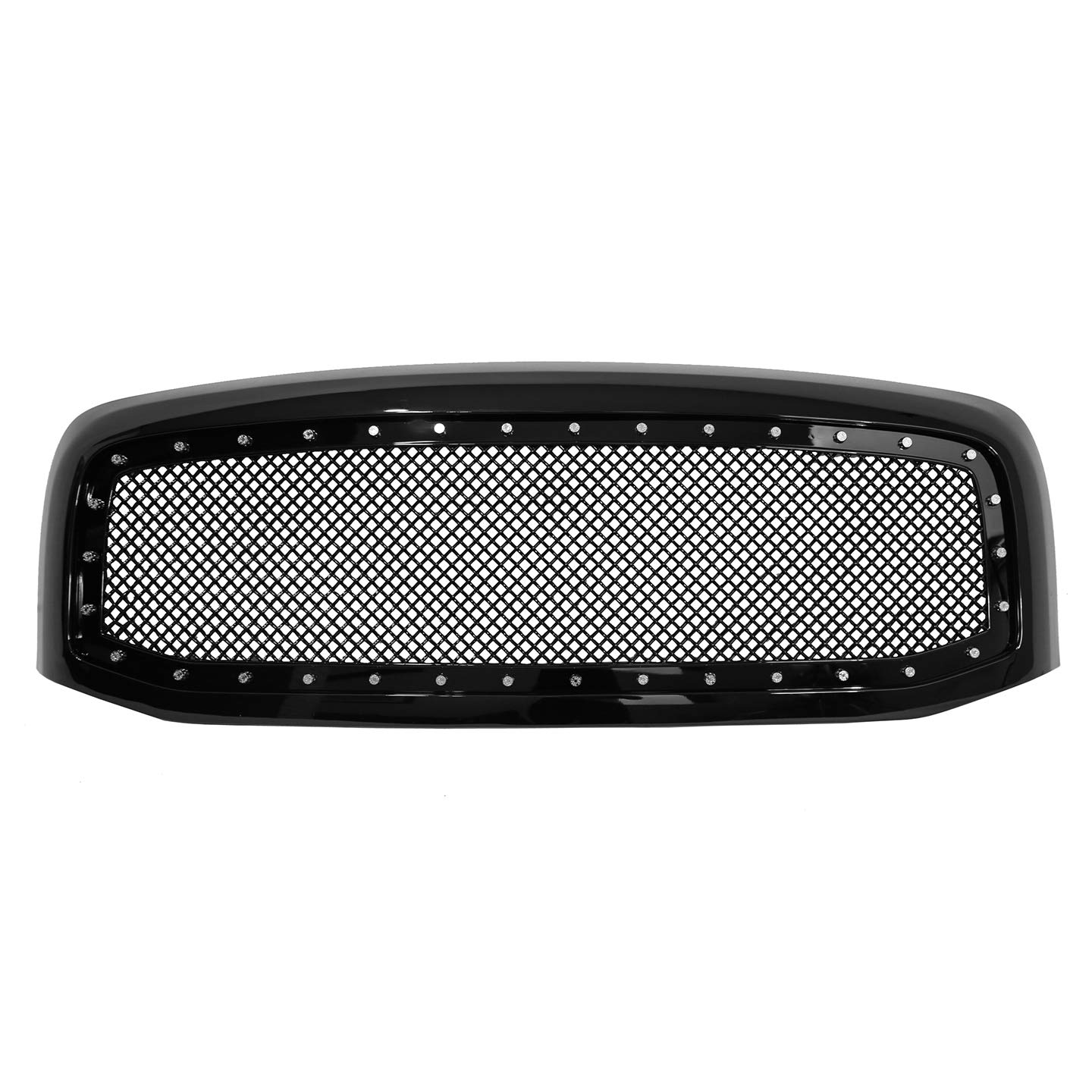 Gloss Black Paragon Front Grille for 2006-2008 Dodge Ram 1500/2500/3500 - Heavy Duty Mesh Grill with Rivets - Upgrade Your Truck's Style for Off-Road & Daily Driving