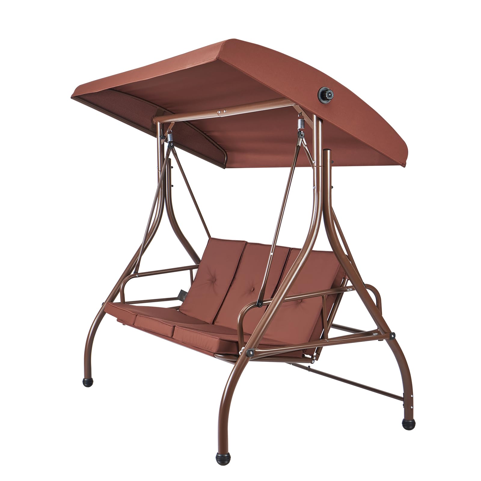 VEVOR 3-Seat Patio Swing Chair with Convertible Canopy - Outdoor Porch Swing with Adjustable Canopy, Removable Thick Cushions & Durable Alloy Steel Frame - Perfect for Balcony, Backyard, Poolside, Garden (Brown) | Relaxing Outdoor Seating for Lounging, Reading & Entertaining