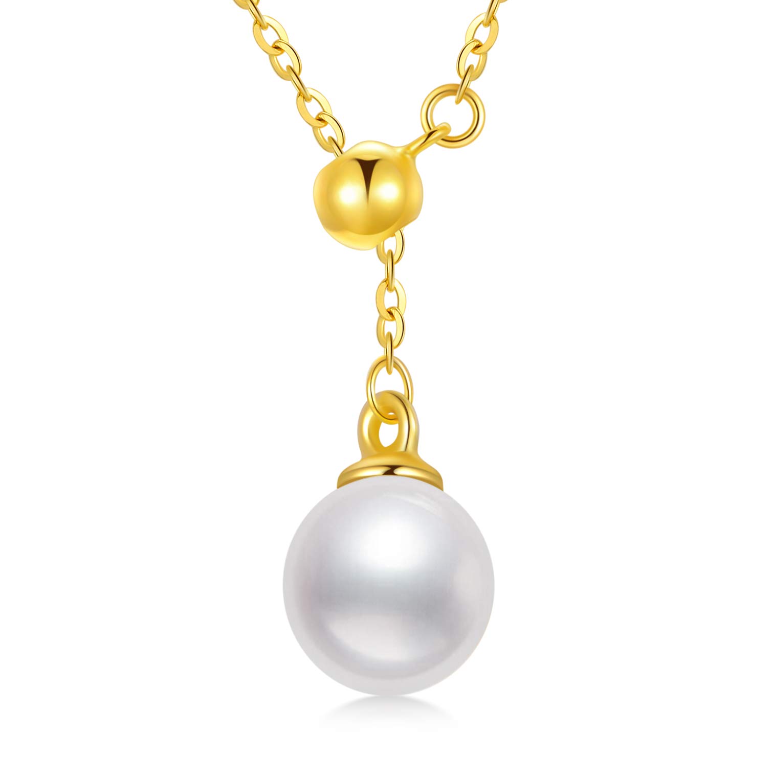 18K Solid Yellow Gold Pearl Necklaces for Women - Real Gold Cultured Freshwater Pearl Pendant Jewelry - Elegant Gift for Wife, Mom, Girlfriend - 18 Inch Chain - Perfect for Weddings, Anniversaries & Special Occasions