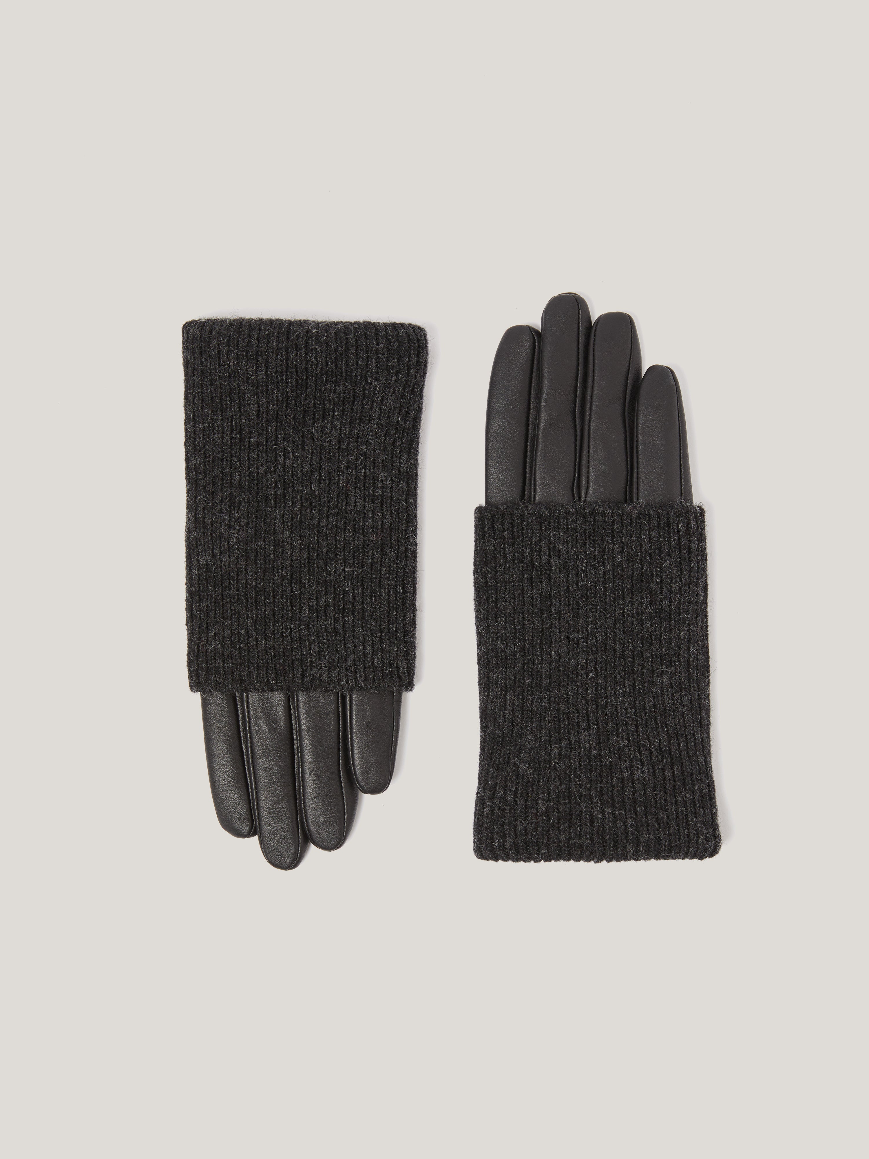 Premium Knitted Leather Gloves for Men & Women - Black Winter Driving & Outdoor Sports Gloves - Warm Touchscreen Compatible for Skiing, Motorcycling, and Cold Weather Activities