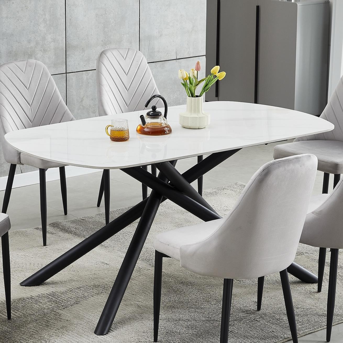 IFDC Modern Dining Table with Stone Top and Central Pedestal Base - 60 Inch Round Table for Kitchen, Dining Room, and Small Space Entertaining