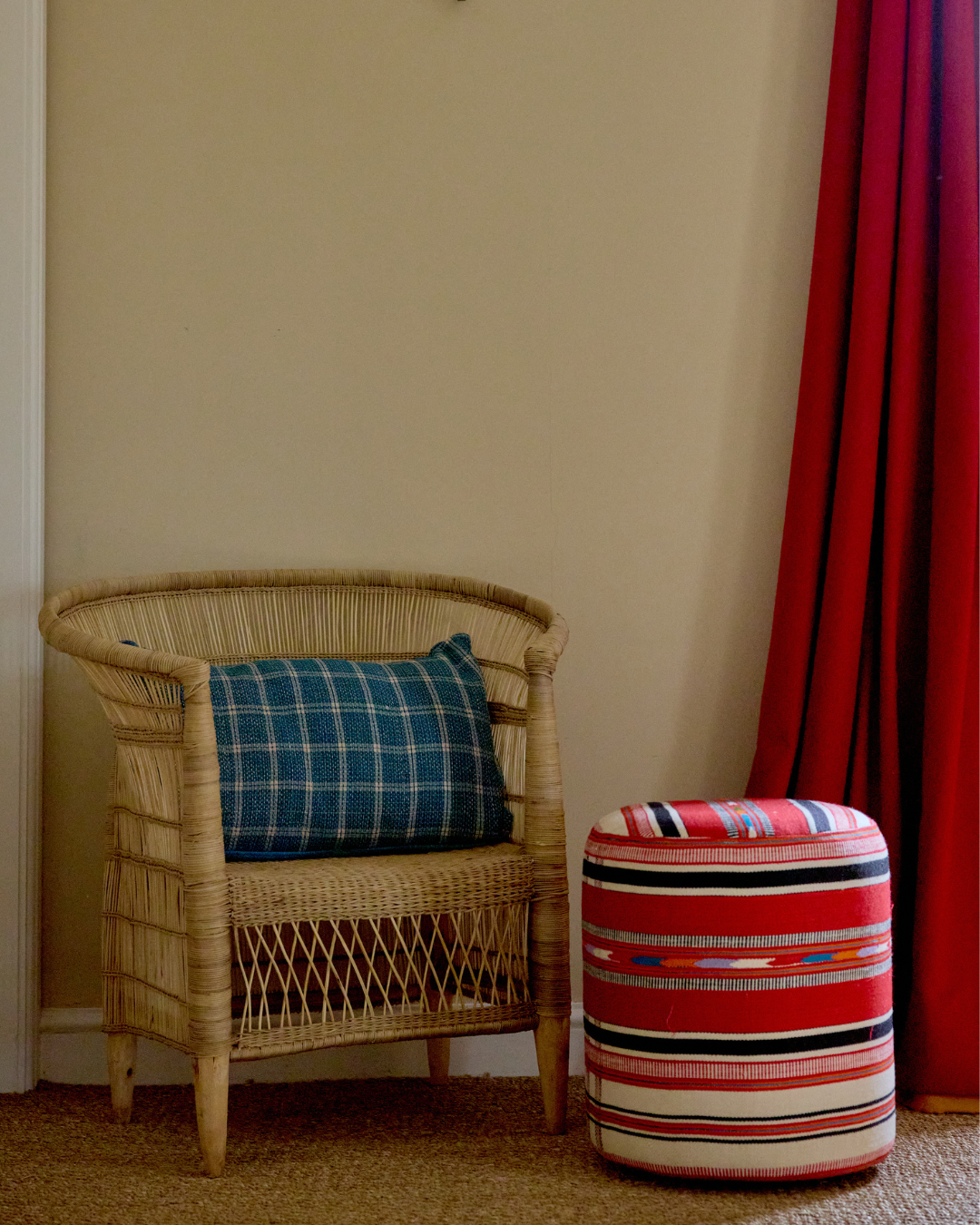 Handmade Tribal Pattern Stool - Boho Chic Home Decor Accent for Living Room, Bedroom, or Outdoor Seating