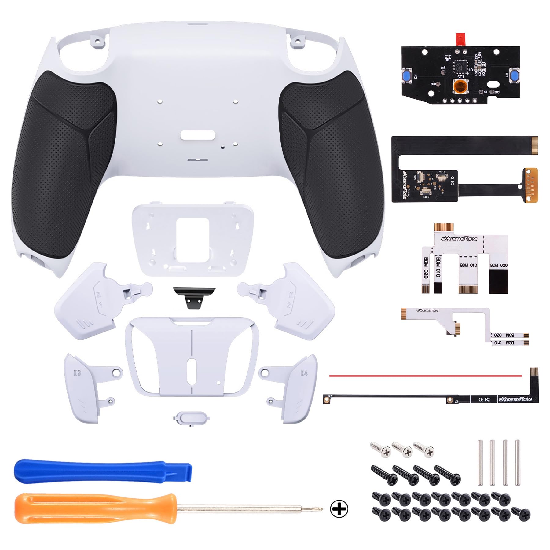 eXtremeRate RISE4 Programmable Remap Kit for PS5 Controller BDM-010/020 - Black & White - Includes Rubber Grip Cover & 4 Back Paddle Buttons - Perfect for Gaming, FPS, and Competitive Play