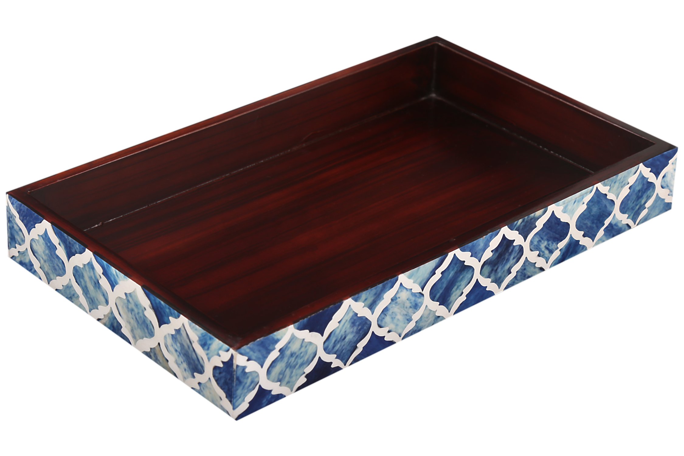 Handmade Moroccan Pattern 10x6 Towel Tray - Small Bathroom Tray, Guest Towel Holder, Decorative Napkin Holder, Bathroom Countertop Storage, Kitchen Hand Towel Holder in Moroccan Blue | Perfect for Bathroom Organization, Guest Essentials Display & Stylish Kitchen Decor
