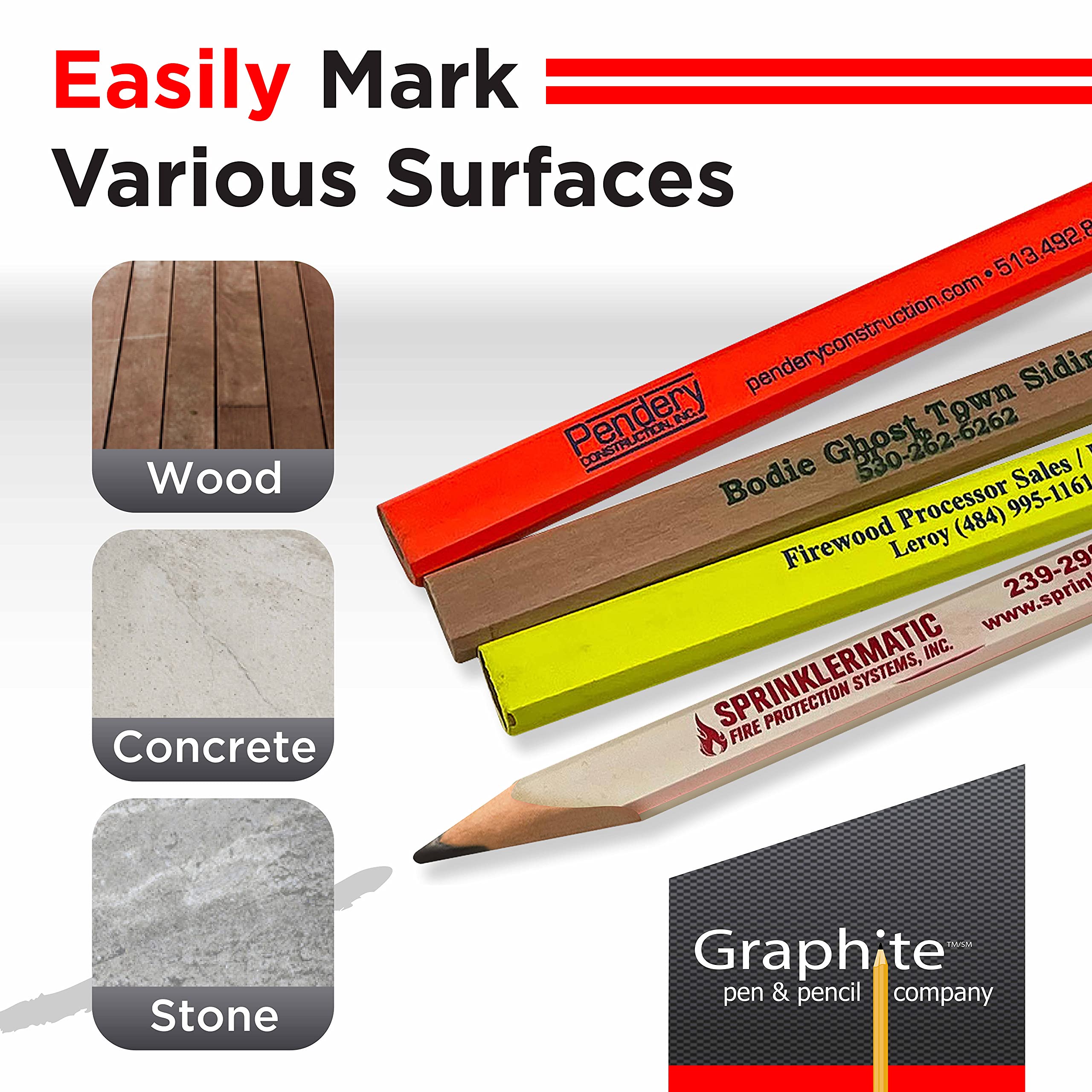 GRAPHITE Carpenter Pencils - Bulk Pack of 72 | Distressed & Misprint Design | Heavy-Duty Construction Pencils for Woodworking, Framing & DIY Projects