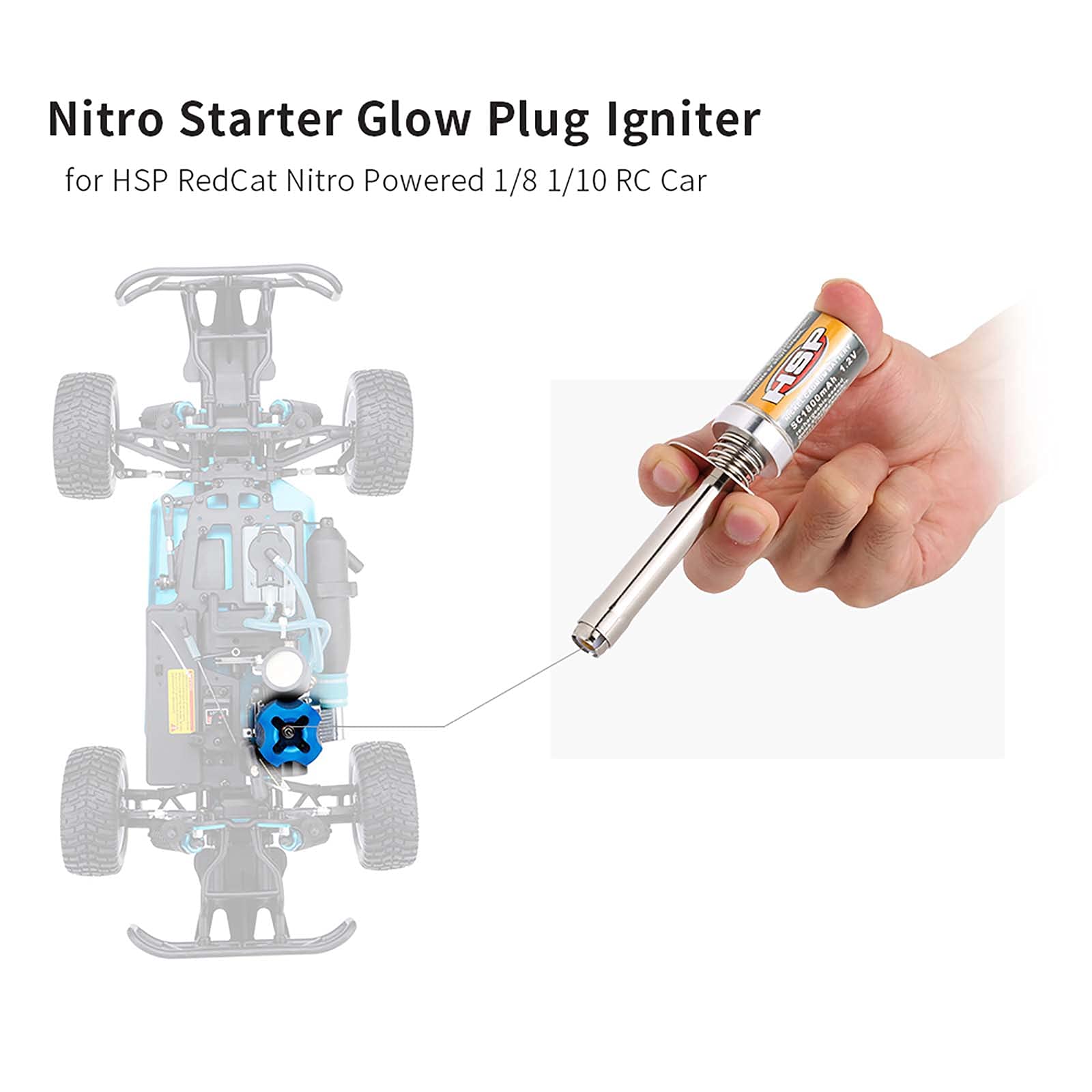 Nitro RC Starter Kit - Glow Plug Igniter & Fuel Bottle for Redcat HSP 1/8 1/10 Cars - Off-Road Racing & Hobby Use