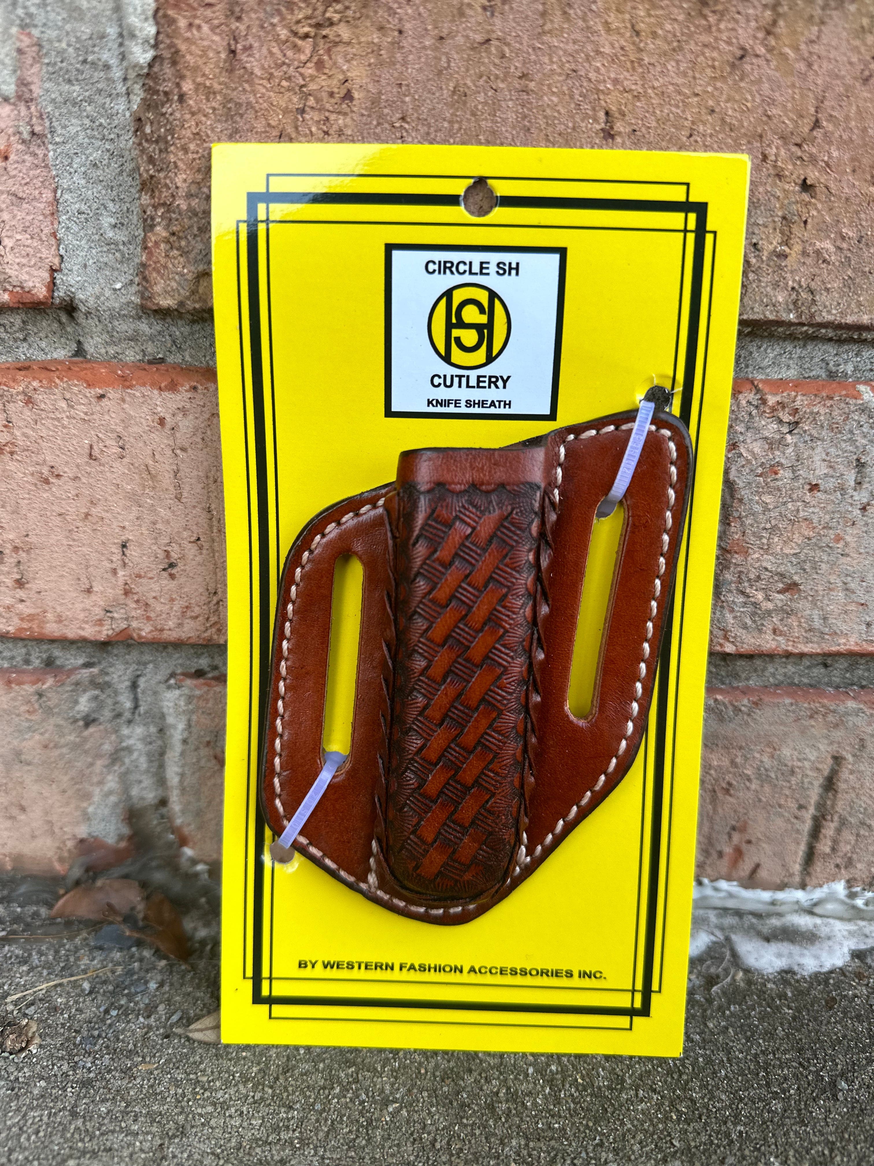 Circle SH Basketweave Knife Sheath with Braided Detail KS 147 - Durable Leather Knife Holder for Hunting, Camping & Outdoor Adventures