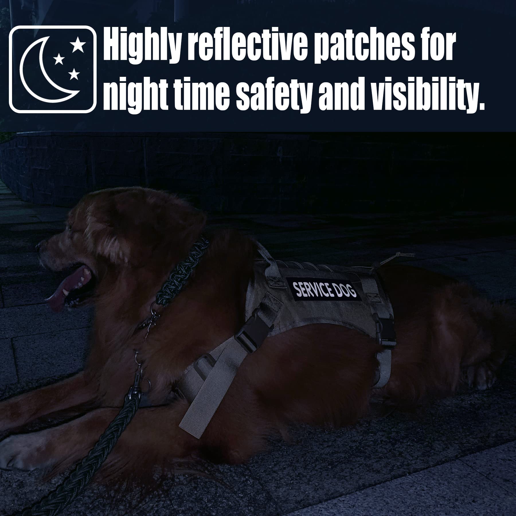 Reflective Emotional Support Dog Vest Patches - Set of 2 Removable Therapy Dog Patches with Printed Letters for Harness, Collar or Leash | Perfect for Night Walks, Service Animals & Pet Safety