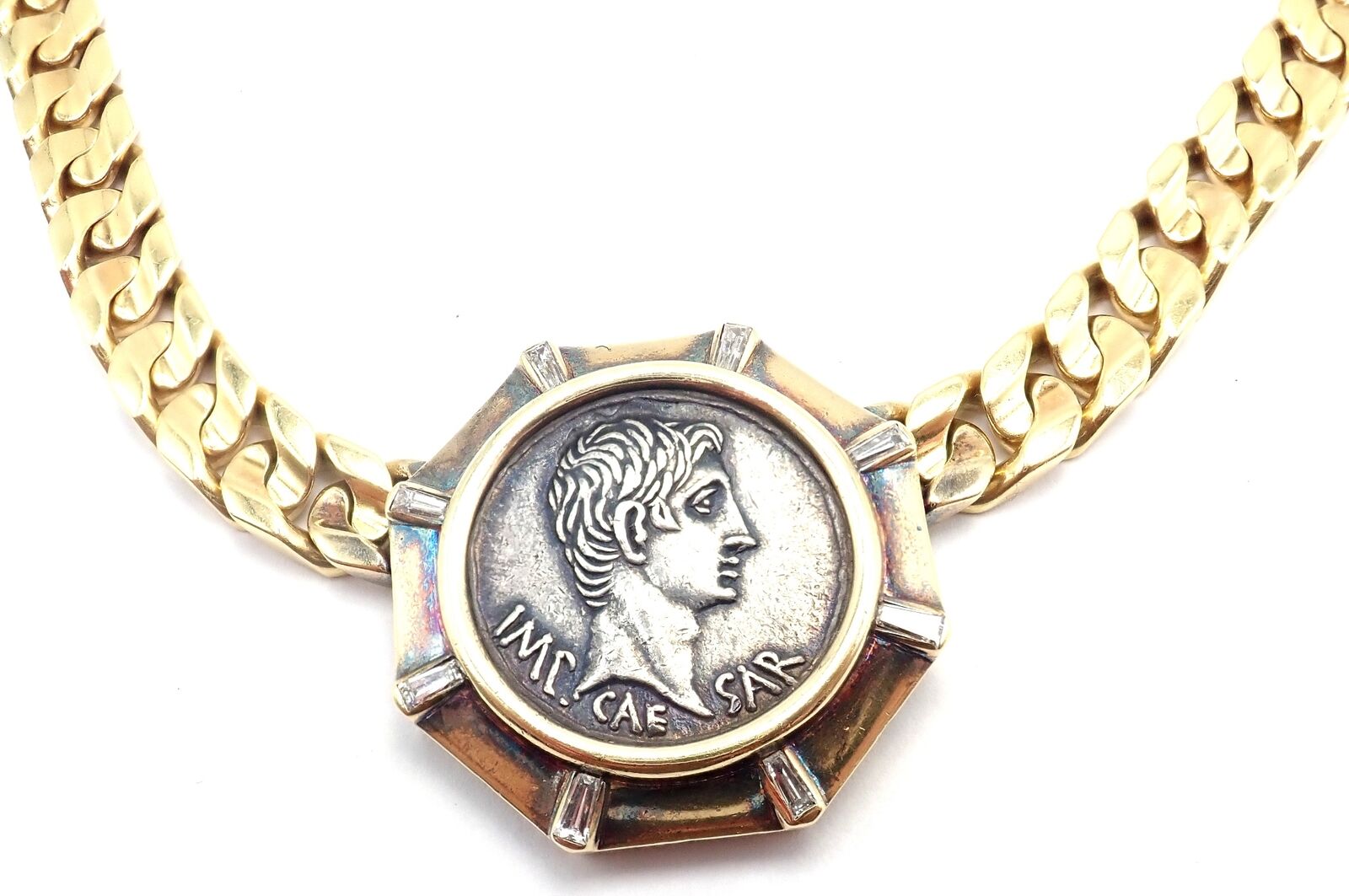 Authentic Bvlgari 18K Yellow Gold Diamond Monete Antique Coin Link Necklace - Luxury Vintage Jewelry for Women - Perfect for Gifts, Parties & Special Occasions