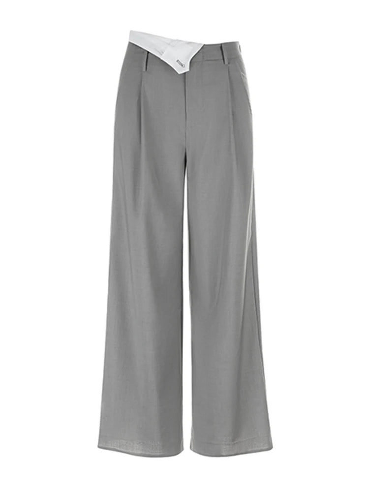 Women's High Waist Patchwork Asymmetrical Wide Leg Pants - Autumn Casual Minimalist Solid Trousers for Female | Perfect for Office Wear, Weekend Outings & Fall Fashion