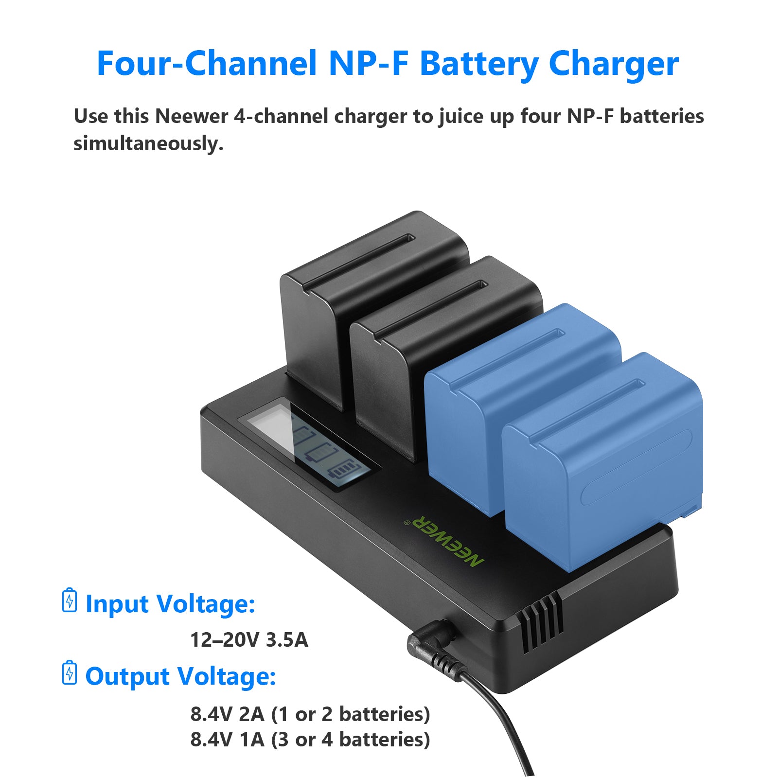 NEEWER DP F970 4-Channel Sony NP-F Battery Charger for Cameras - Fast Charging for Sony NP-F550 NP-F570 NP-F750 NP-F970 Batteries - Perfect for Photography, Videography, and Professional Video Equipment