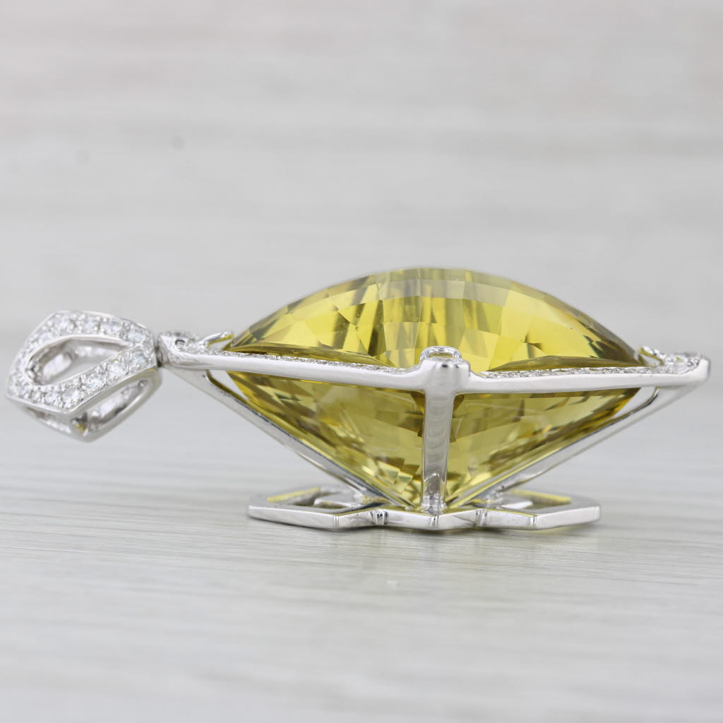 93.76 Carat Lemon Quartz Diamond Halo Statement Pendant Necklace in 18K White Gold - Elegant Jewelry Gift for Women, Perfect for Weddings & Special Occasions