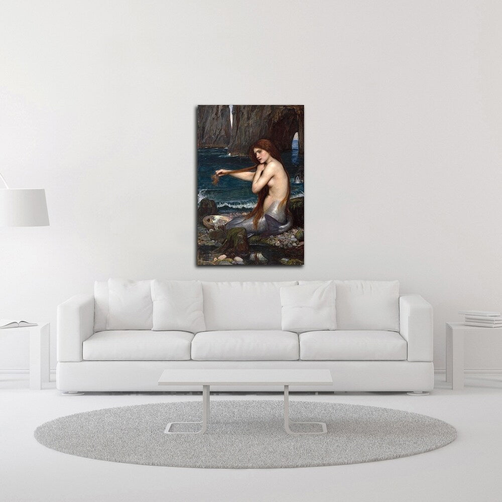 John William Waterhouse Mermaid Art Print on Canvas - Ready to Hang Wall Decor for Living Room, Bedroom & Office