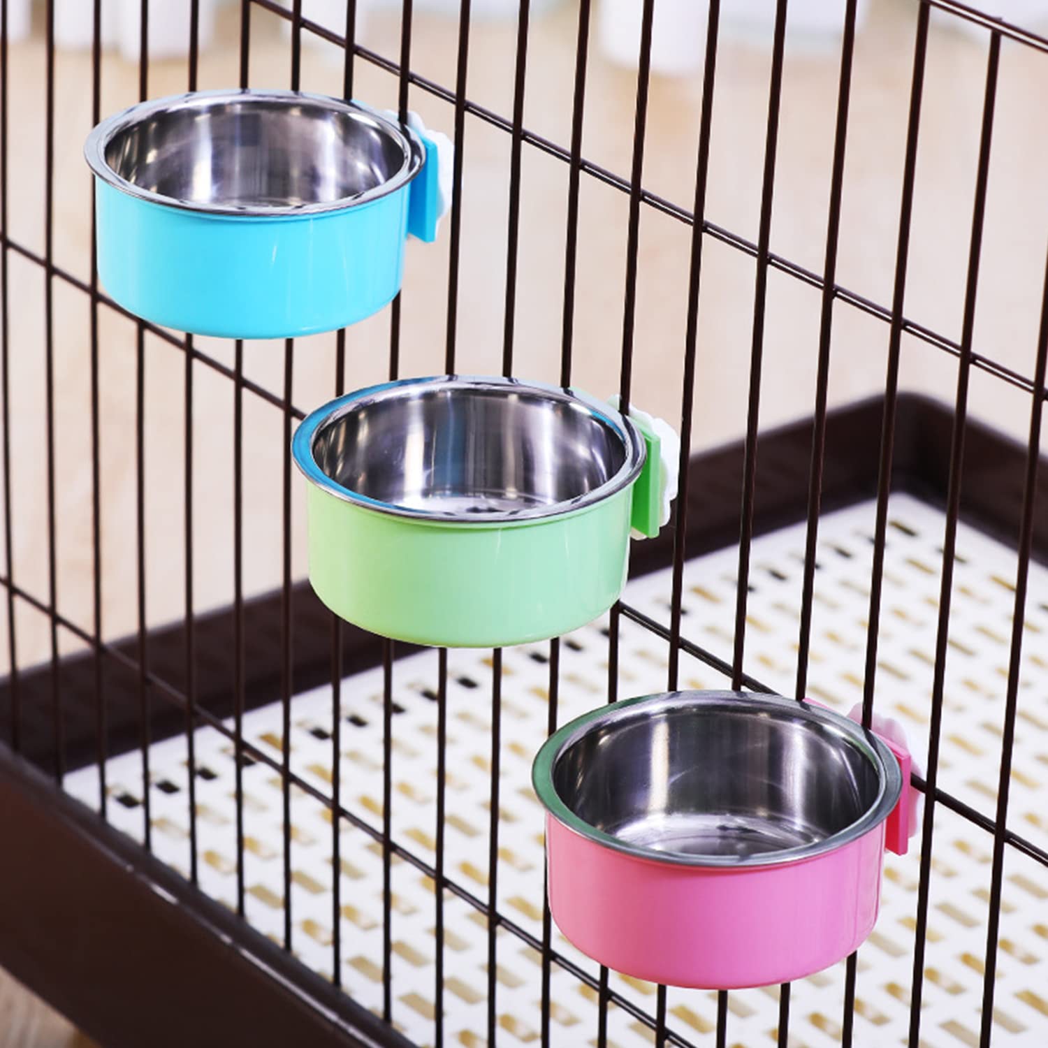 Stainless Steel Hanging Pet Crate Bowls - Removable Dog & Cat Feeder for Cages, Coops, Travel - Perfect for Puppies, Birds, Rats, Guinea Pigs, Rabbits & Hamsters (2 Pack) - Ideal for Home, Travel & Outdoor Use