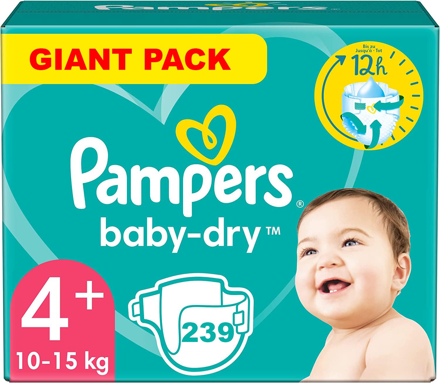 Pampers Baby-Dry Size 4 Plus Diapers (10-15 kg) - 239 Count | Ultra Absorbent Overnight Protection | Perfect for Active Babies & Nighttime Use