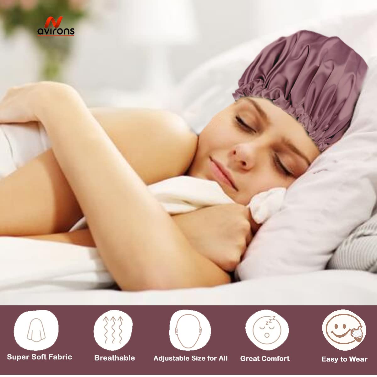 Avirons Reversible Silk Satin Sleep Bonnet with Adjustable Eye Mask | Pure Satin Hair Cap for Women & Girls | Soft Sleeping Bonnet for Curly, Natural & Protective Hairstyles | Perfect for Nighttime Hair Care & Travel Accessories