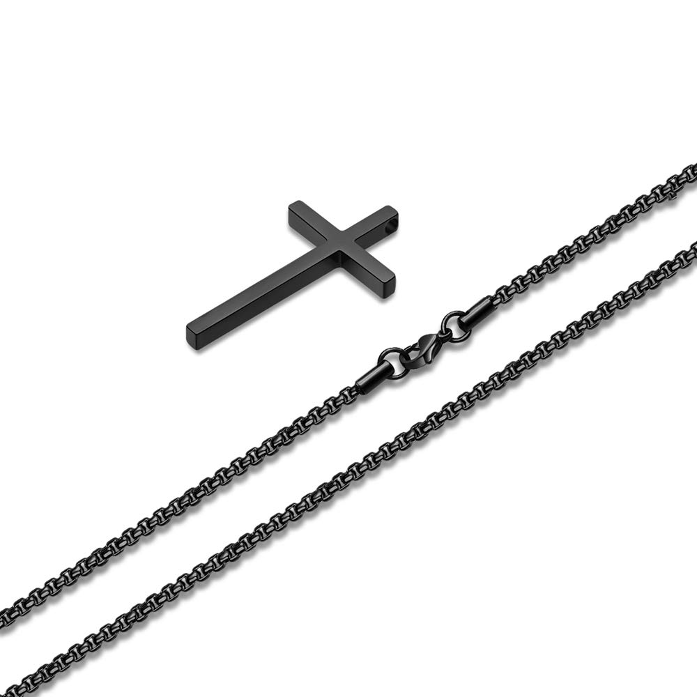 Stainless Steel Cross Necklace for Men - Silver, Black & Gold Plain Cross Pendant with Adjustable 16-30 Inch Box Chain | Religious Jewelry Gift for Him | Perfect for Church, Weddings & Everyday Wear