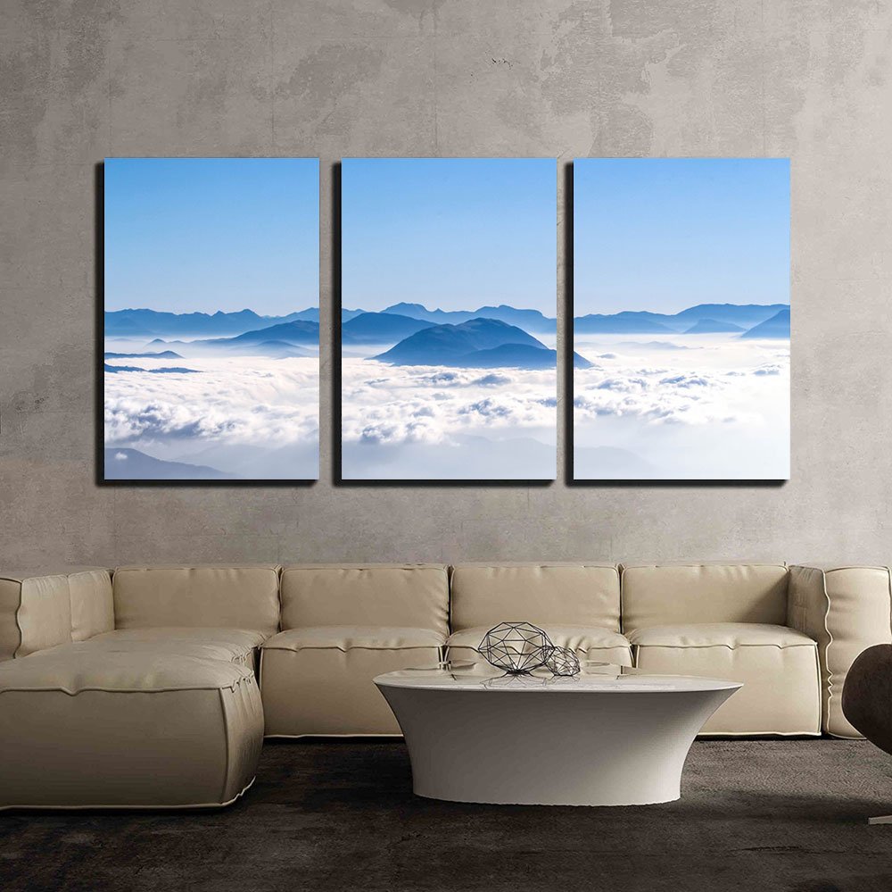 Wall26 - 3 Piece Canvas Wall Art Set: Blue Sky with Sea of Clouds and Mountains - Modern Stretched & Framed Ready to Hang Painting (16