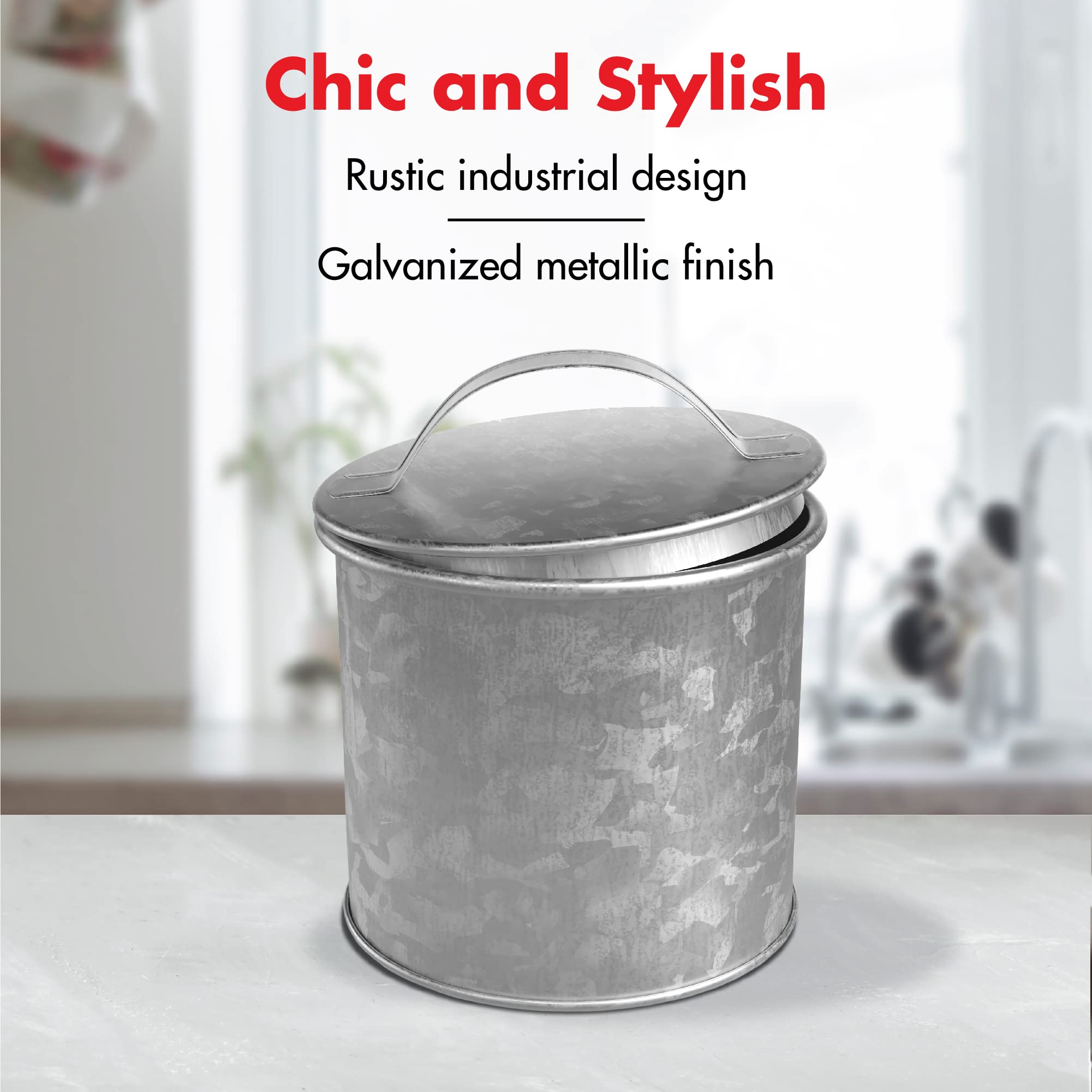 Amici Home Newport 30oz Galvanized Metal Canister - Airtight Dry Food Storage Container for Kitchen Countertop | Farmhouse & Rustic Decor | Perfect for Storing Coffee, Flour, Sugar & Pantry Items (Silver)